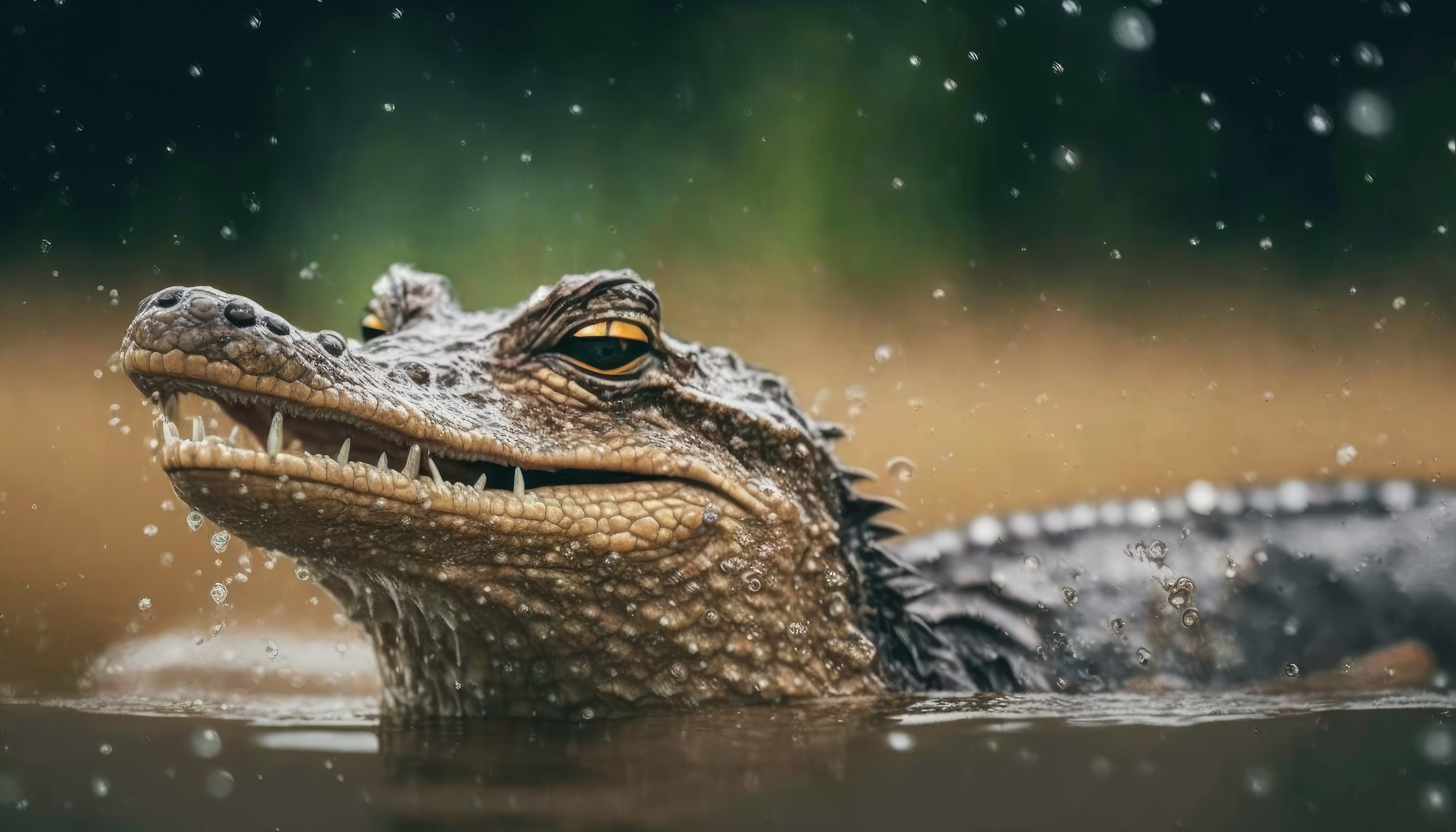 Ai Art Crocodiles Rain Animals Water Nature 4579x2616