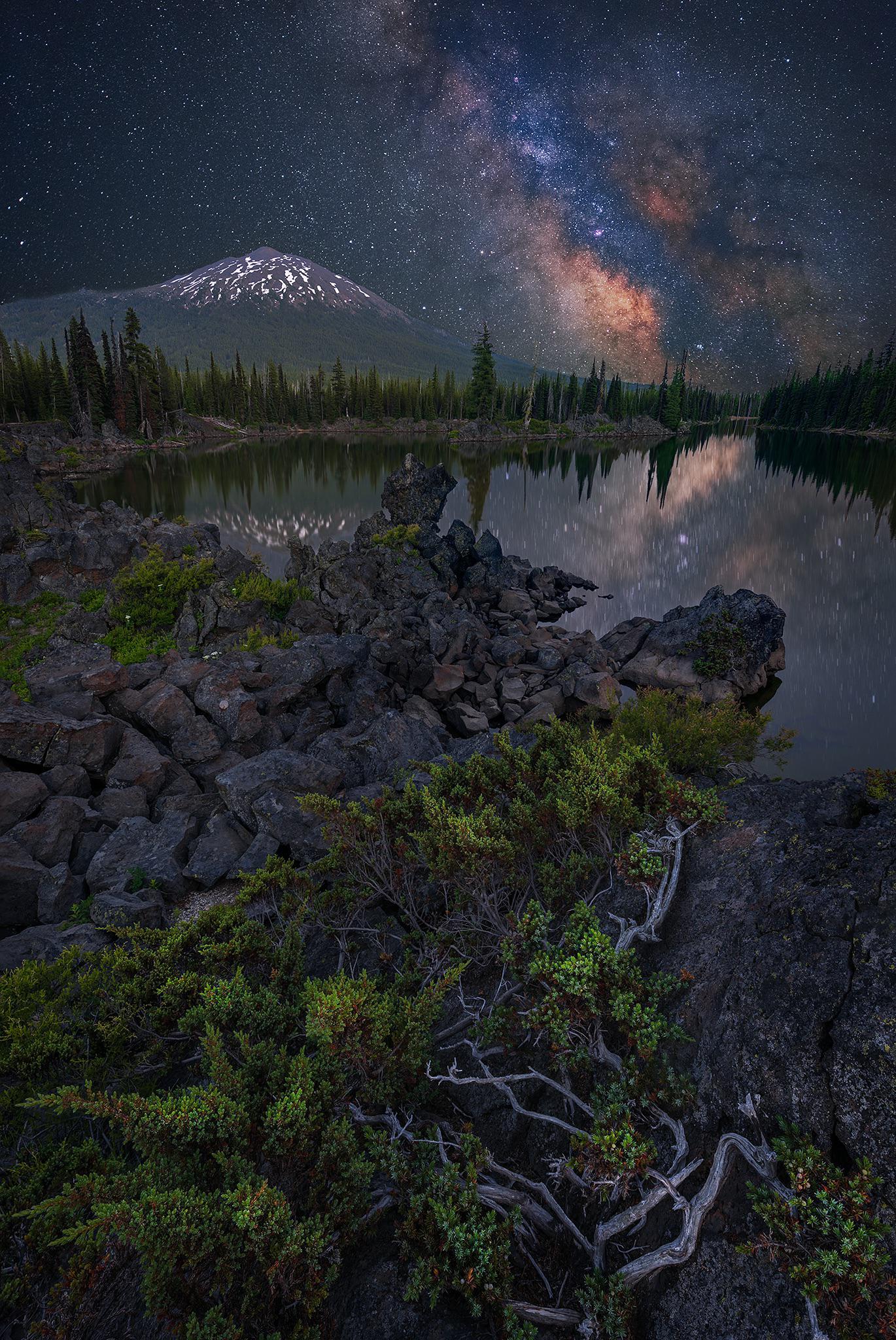Nature Landscape Water Portrait Display Night Stars Lake Starry Night Milky Way Mountains Snowy Peak 1370x2048