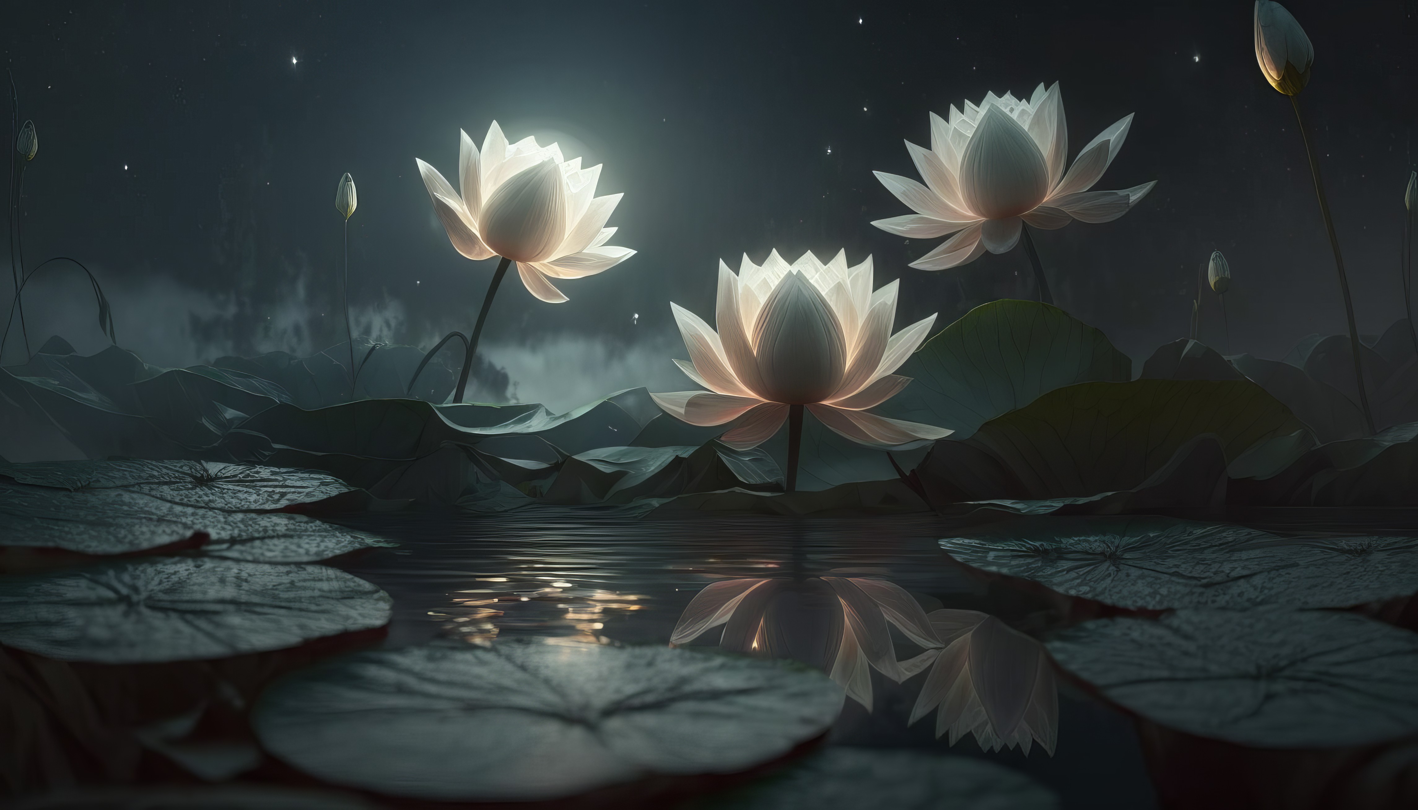 Ai Art Lotus Water Lilies Water Flowers Lily Pads 4579x2616
