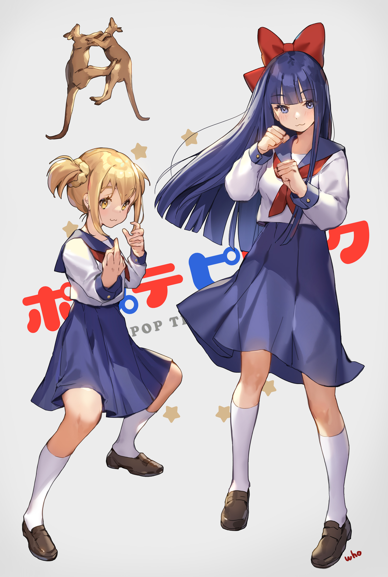 Pop Team Epic Poputepipikku Anime Anime Girls Popuko Pipimi Twintails Blonde Long Hair Blue Hair Two 1500x2232