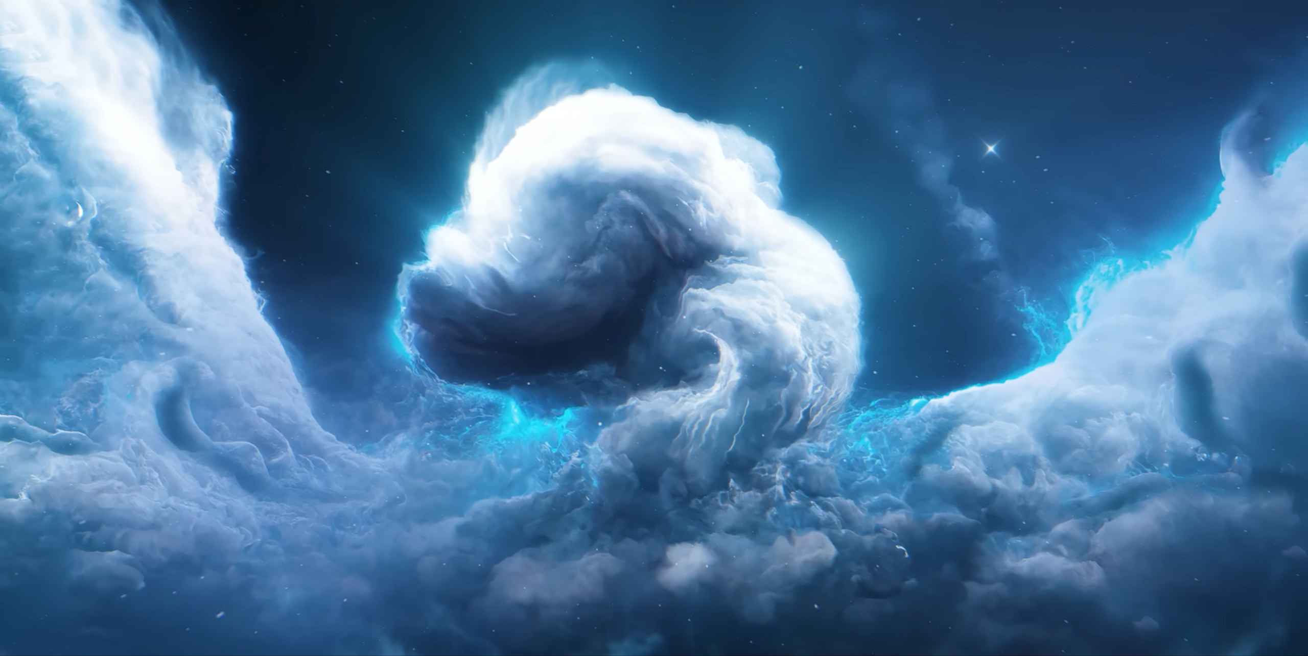Space Universe Planet Clouds Blue Artwork Stars 2560x1285