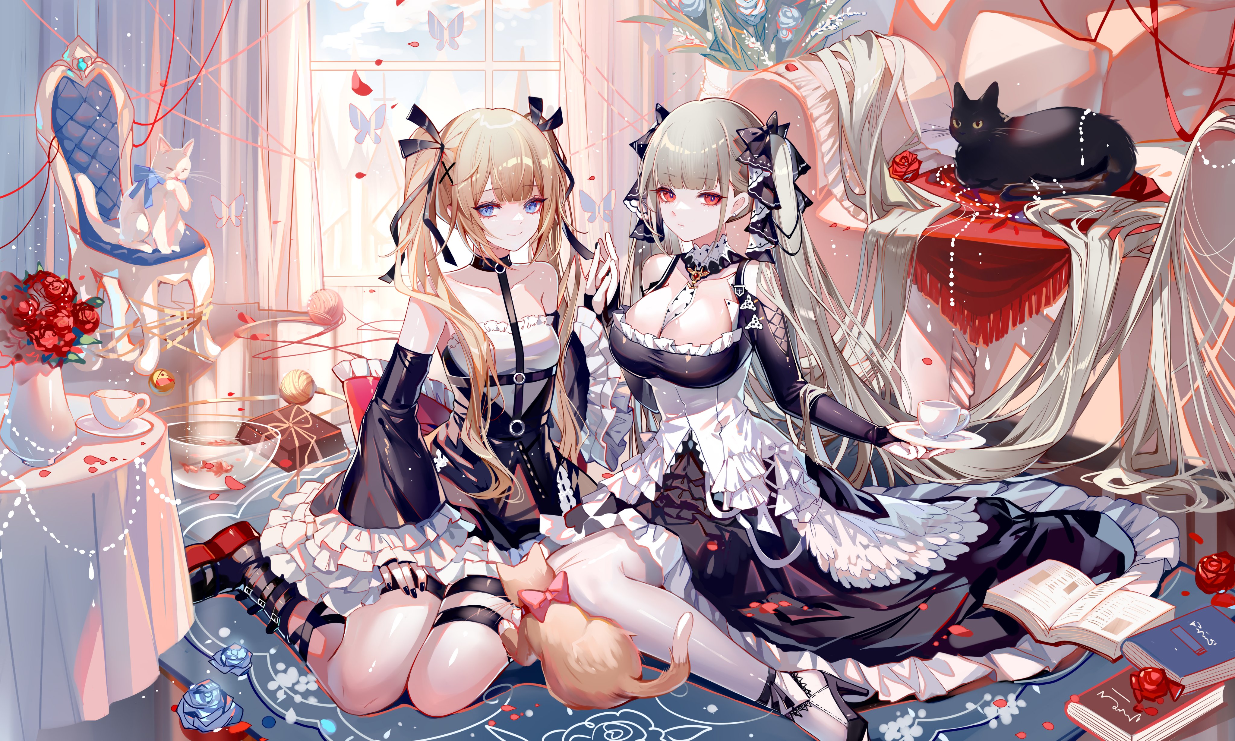 Azur Lane Maid Black Cat Formidable Azur Lane Two Women Cats Looking At Viewer Indoors Maid Outfit T 4096x2458