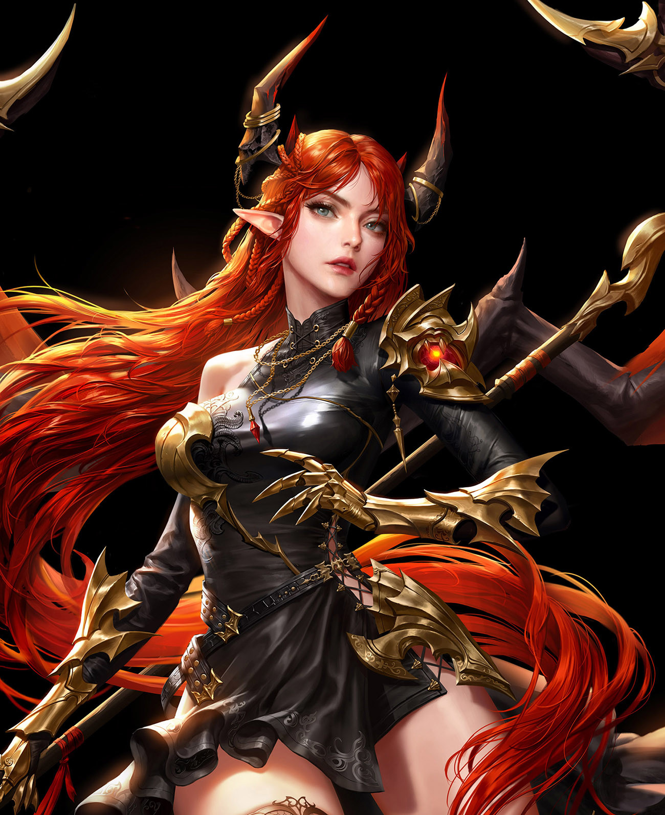 Games Posters Fantasy Girl Fantasy Art Redhead Horns Long Hair 1300x1593