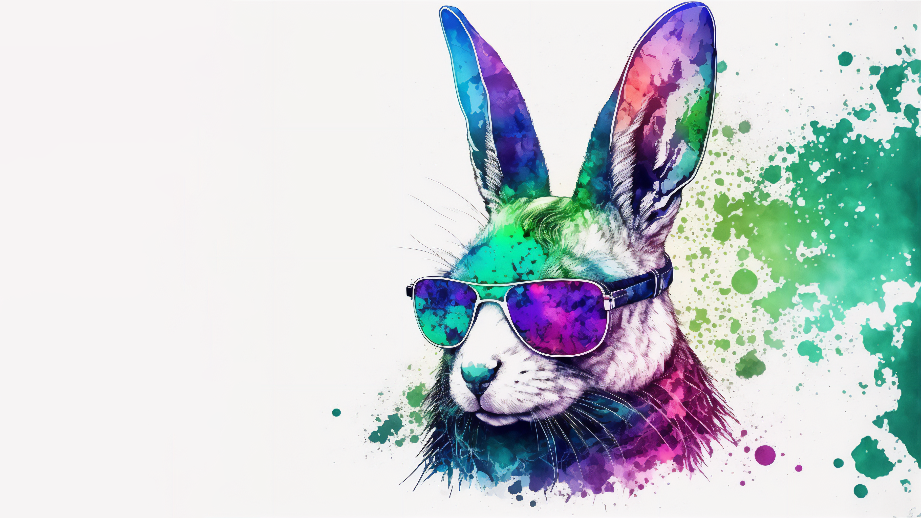 Ai Art Sunglasses Rabbits Watercolor Style Animals Minimalism Simple Background 3641x2048