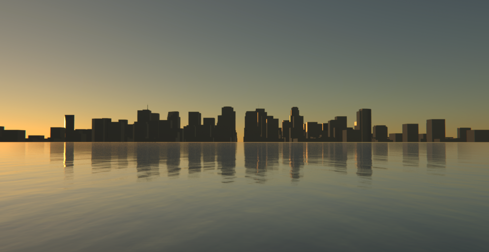 City Skyscraper Sea Building Town Architecture Reflection Water Golden Hour Sketchup V Ray CGi Sunse 1920x991