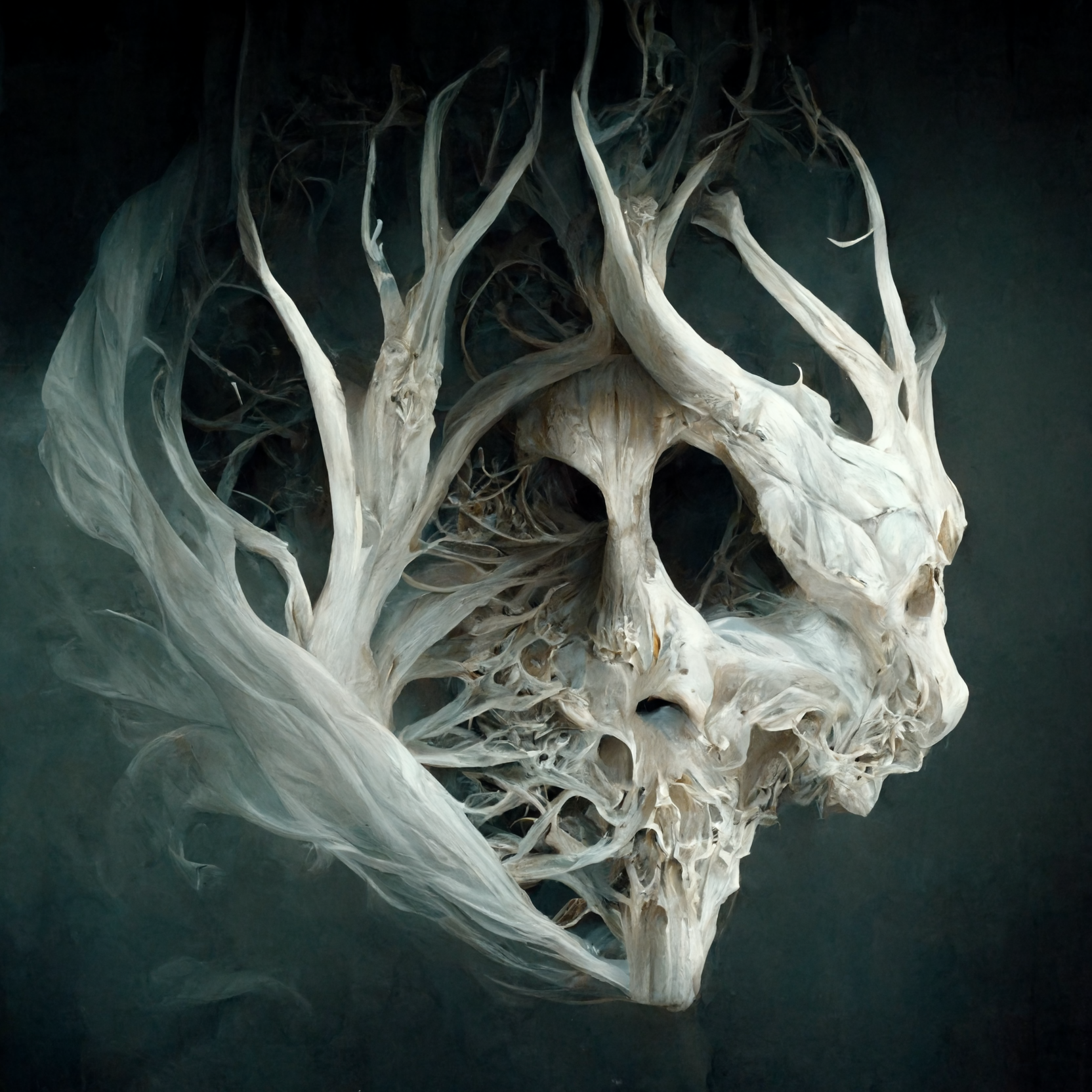 Digital Art Dark Fantasy Photorealistic Bone Skull Death Abstract Neural Network Fantasy Art Ai Art 1664x1664
