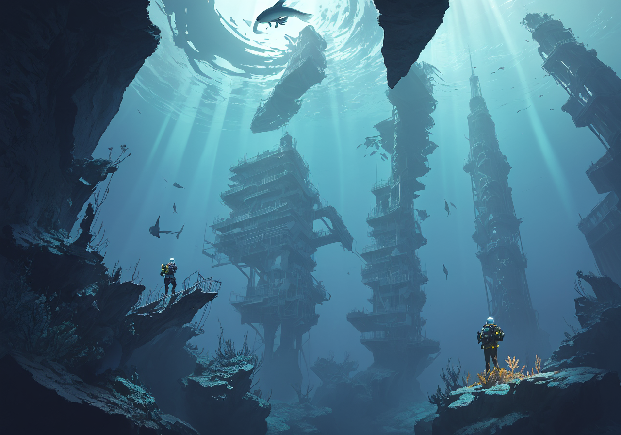 Underwater Explorer In Water Water Diving Suits Animals Sunlight 1280x896