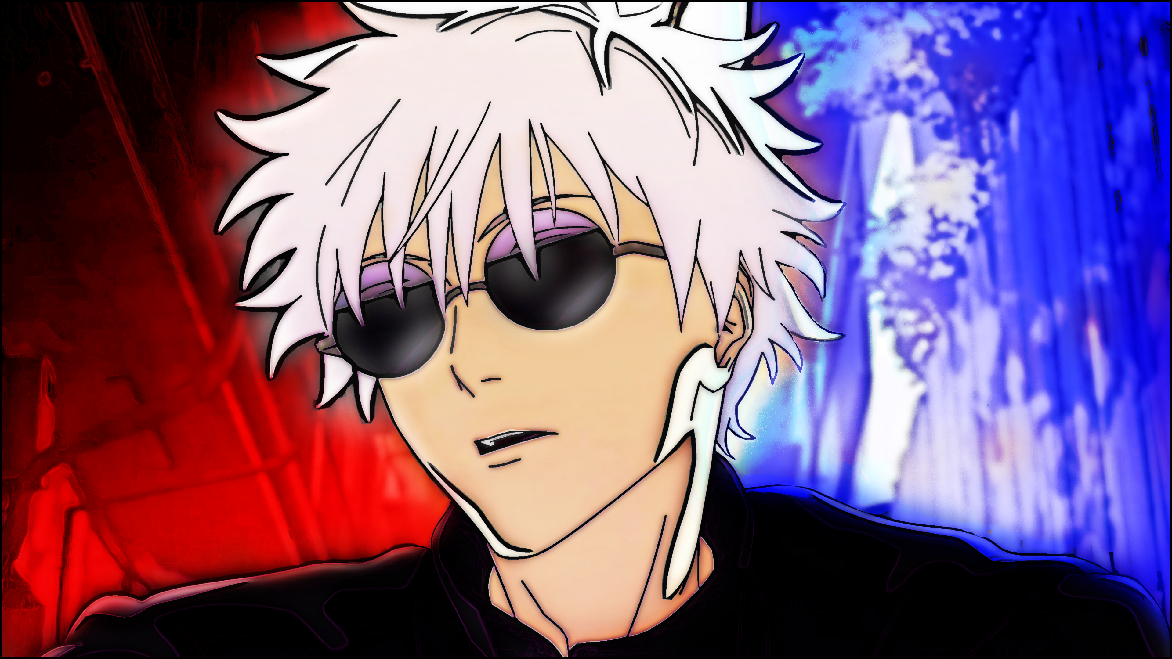 Satoru Gojo Jujutsu Kaisen Anime Anime Boys White Hair Sunglasses Face Simple Background Minimalism 3840x2160