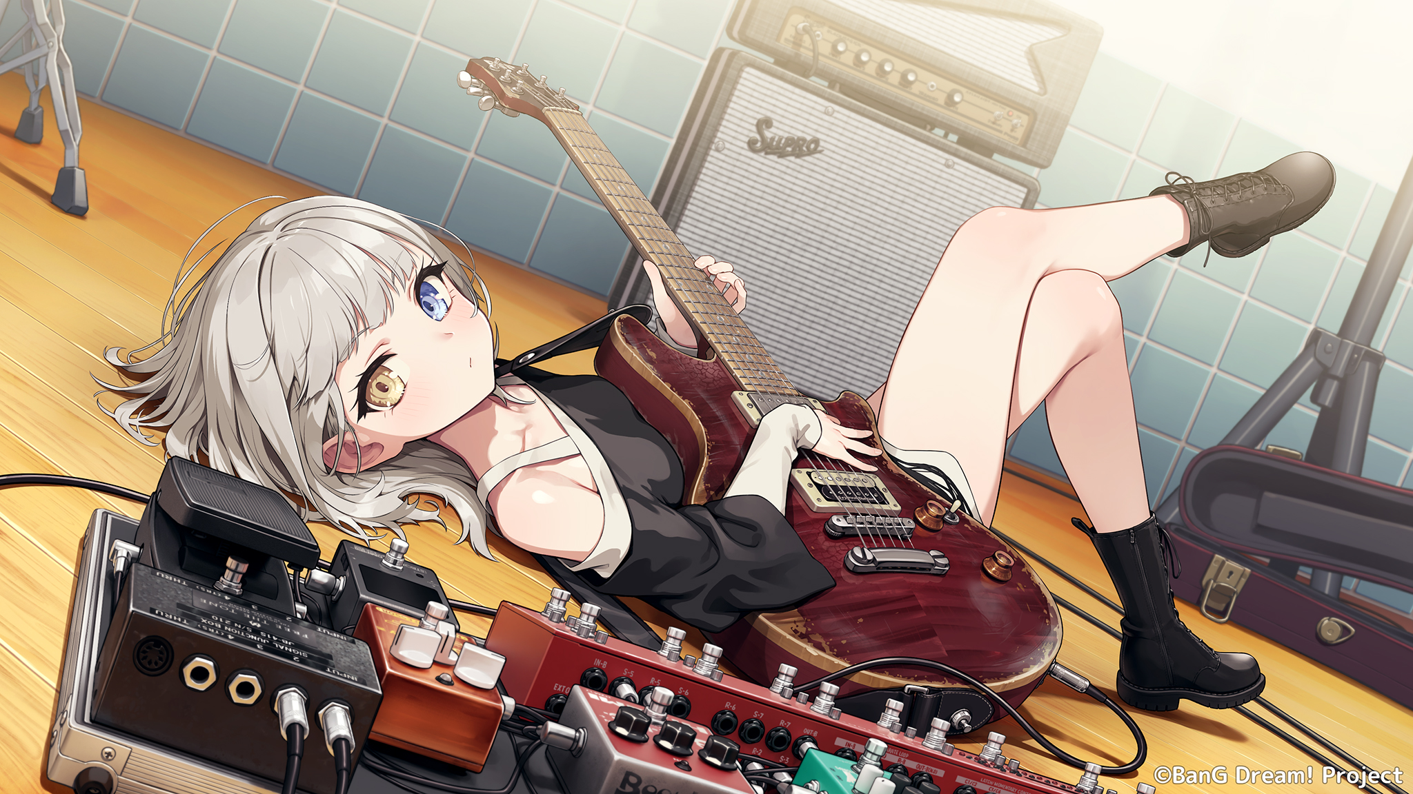 BanG Dream Anime Girls Guitar Heterochromia Amplifiers Kaname Raana 2048x1152