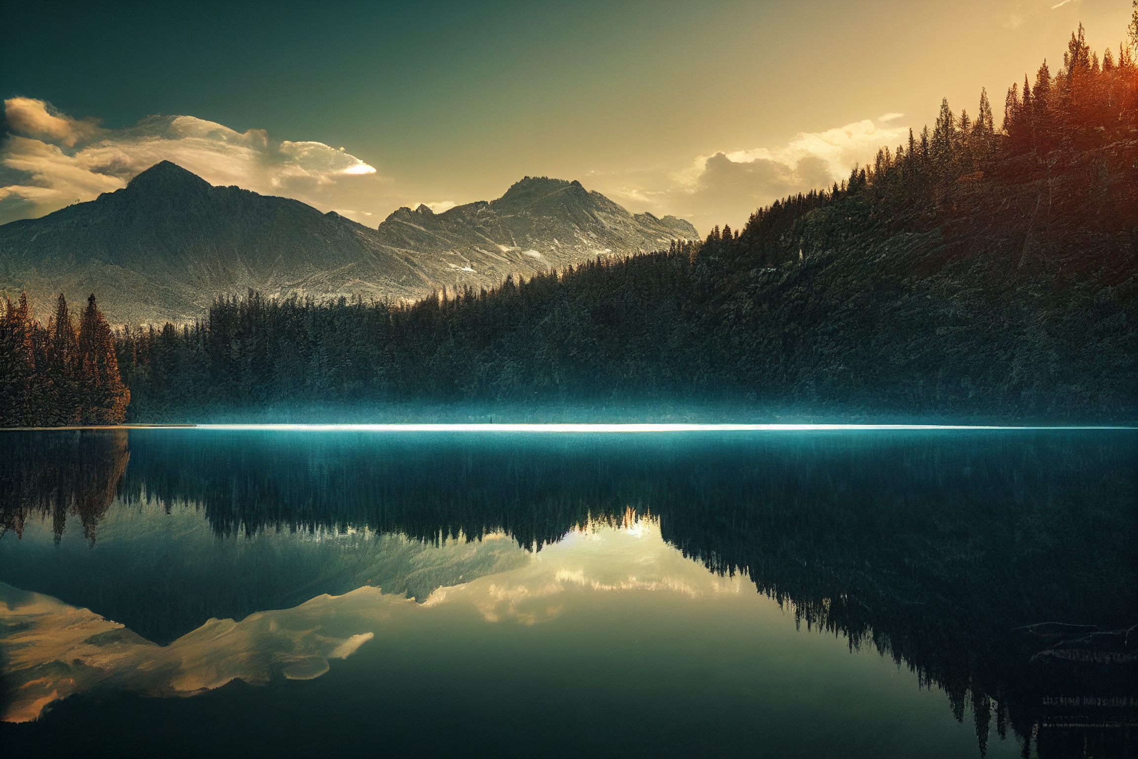 Landscape Mountains Lake Calm Water Reflection Clouds Nature Trees 2304x1536