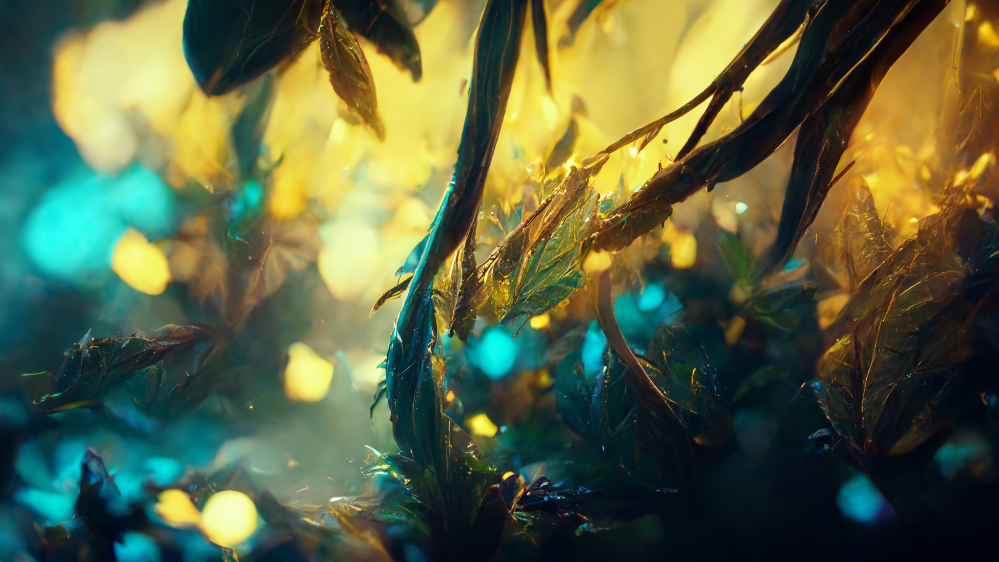 Abstract Nature Forest Plants Render Cinematic Glowing Bokeh Ai Art 2048x1152