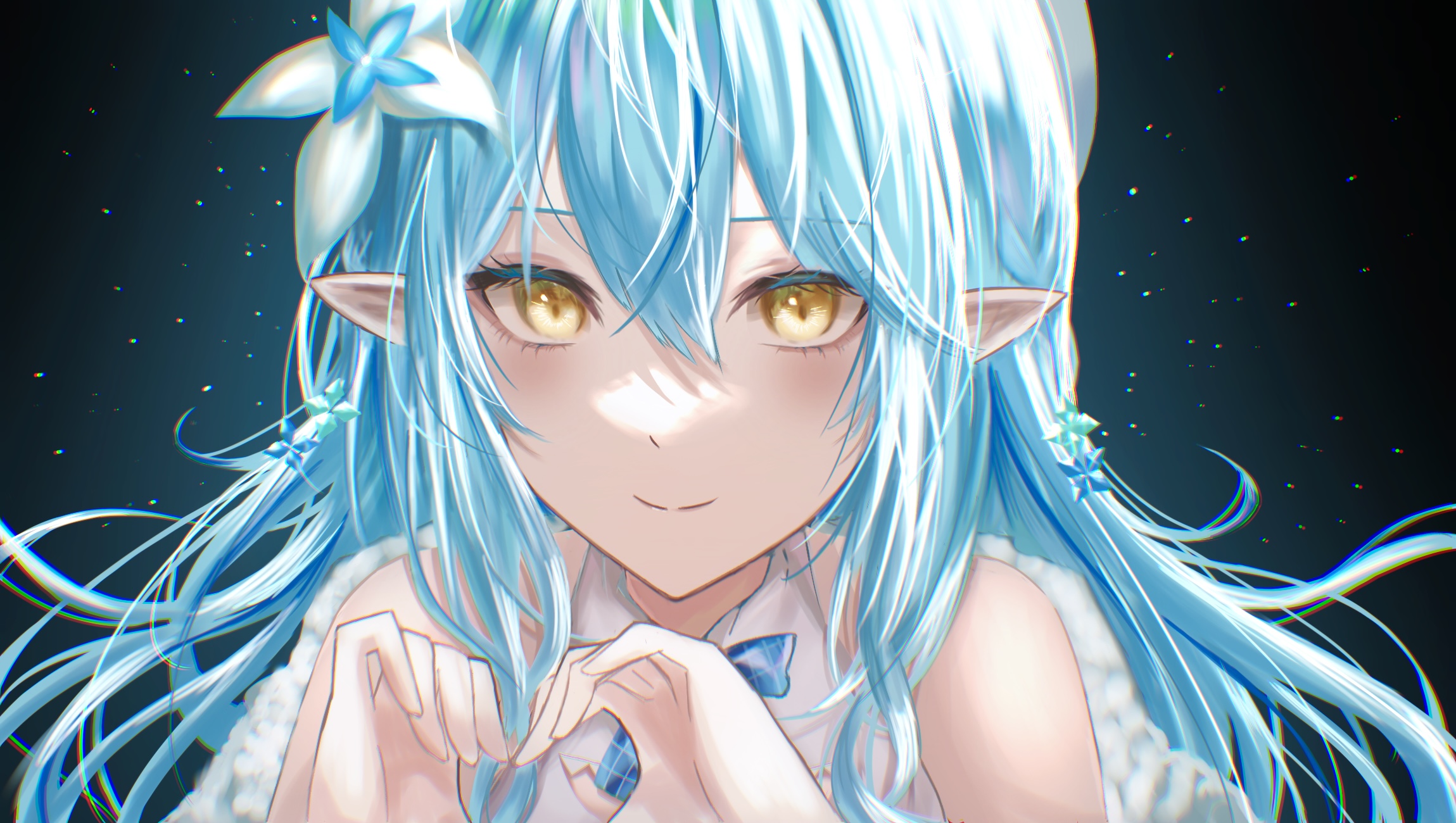 Anime Anime Girls Yukihana Lamy Virtual Youtuber Hololive Long Hair Pointy Ears Blue Hair Artwork Di 2299x1300