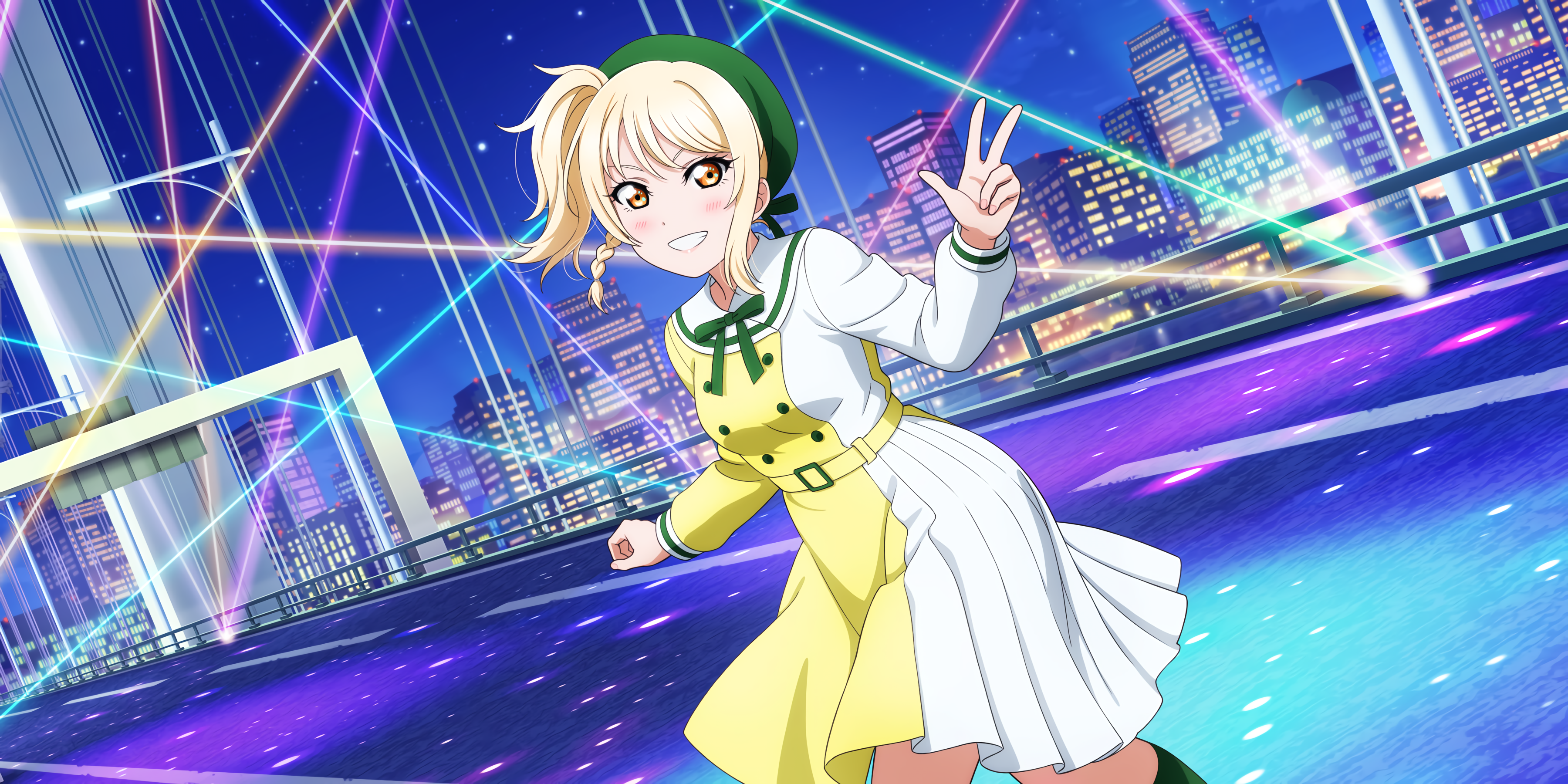 Miyashita Ai Love Live Nijigasaki High School Idol Club Anime Anime Girls Blonde Yellow Eyes 3600x1800