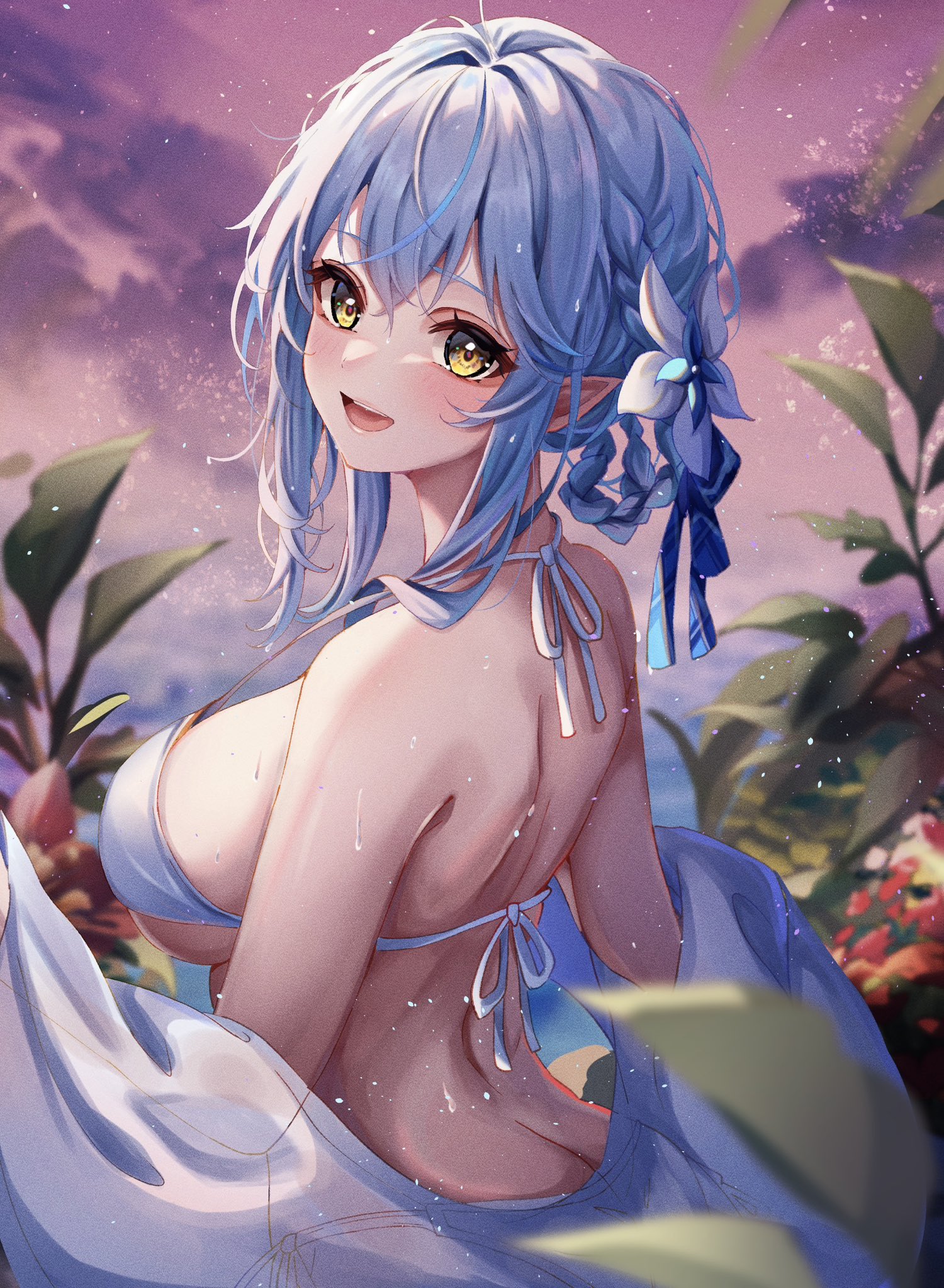 Anime Anime Girls Portrait Display Blue Hair Yukihana Lamy Hololive Virtual Youtuber Leaves Looking  1500x2048