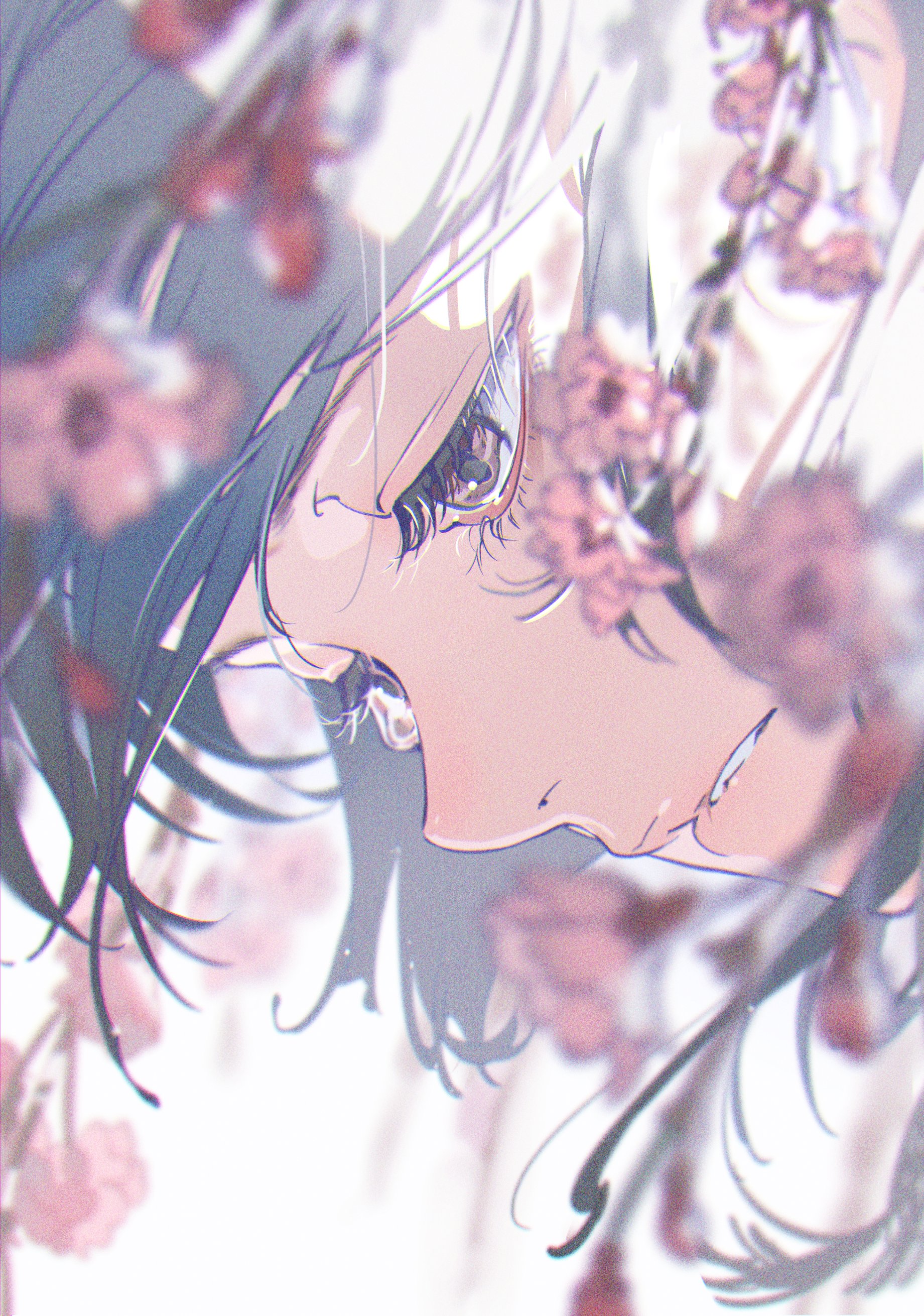 Anime Anime Girls Purple Eyes White Hair Flowers Artwork Illusion Drawing Yoneyama Mai 1841x2621