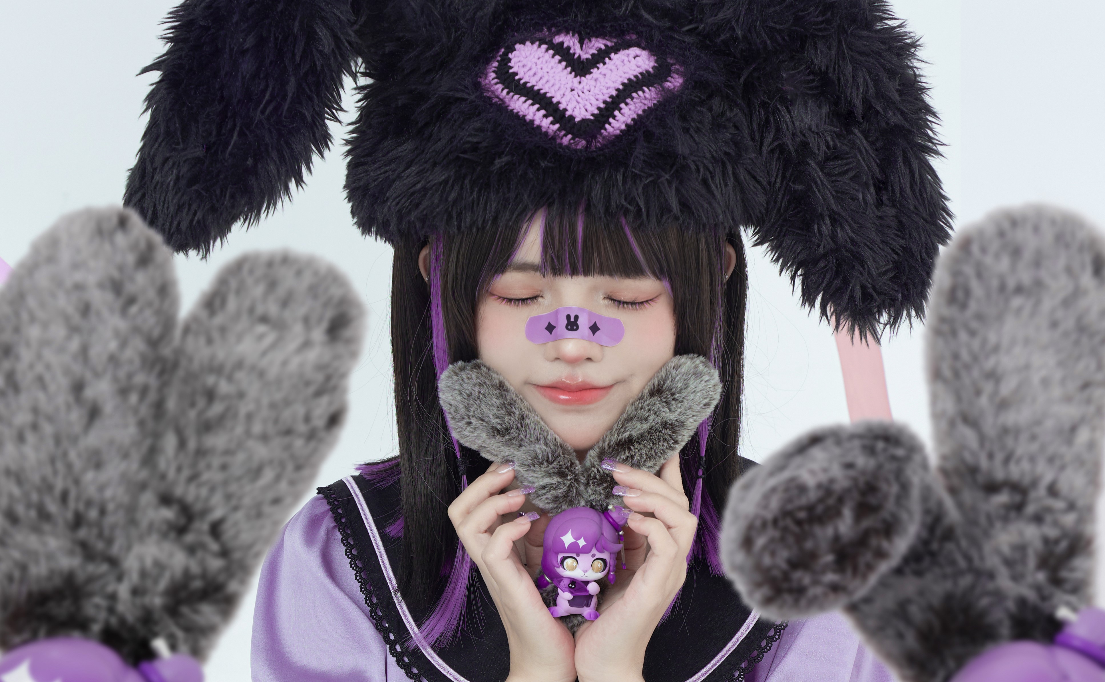 Dark Hair Asian Purple Clothing Bunny Ears 3870x2389