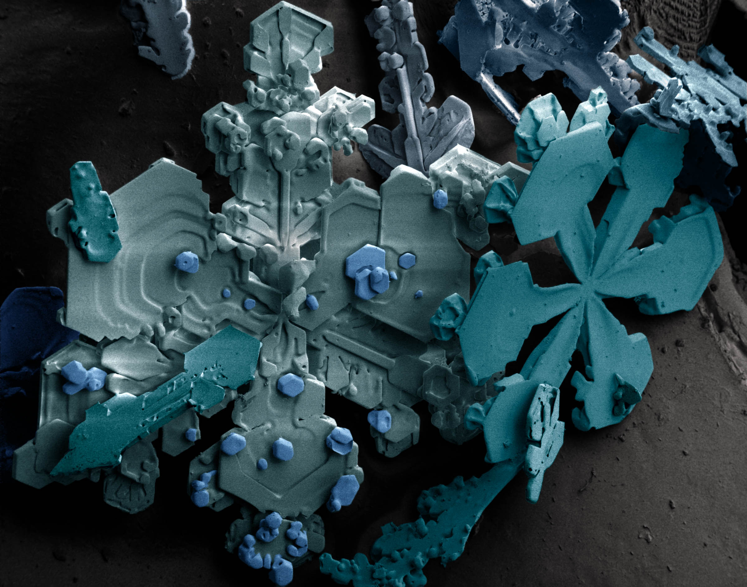Crystal Snow Ice Crystals Microscopic Electron Microscope Blue 2400x1886