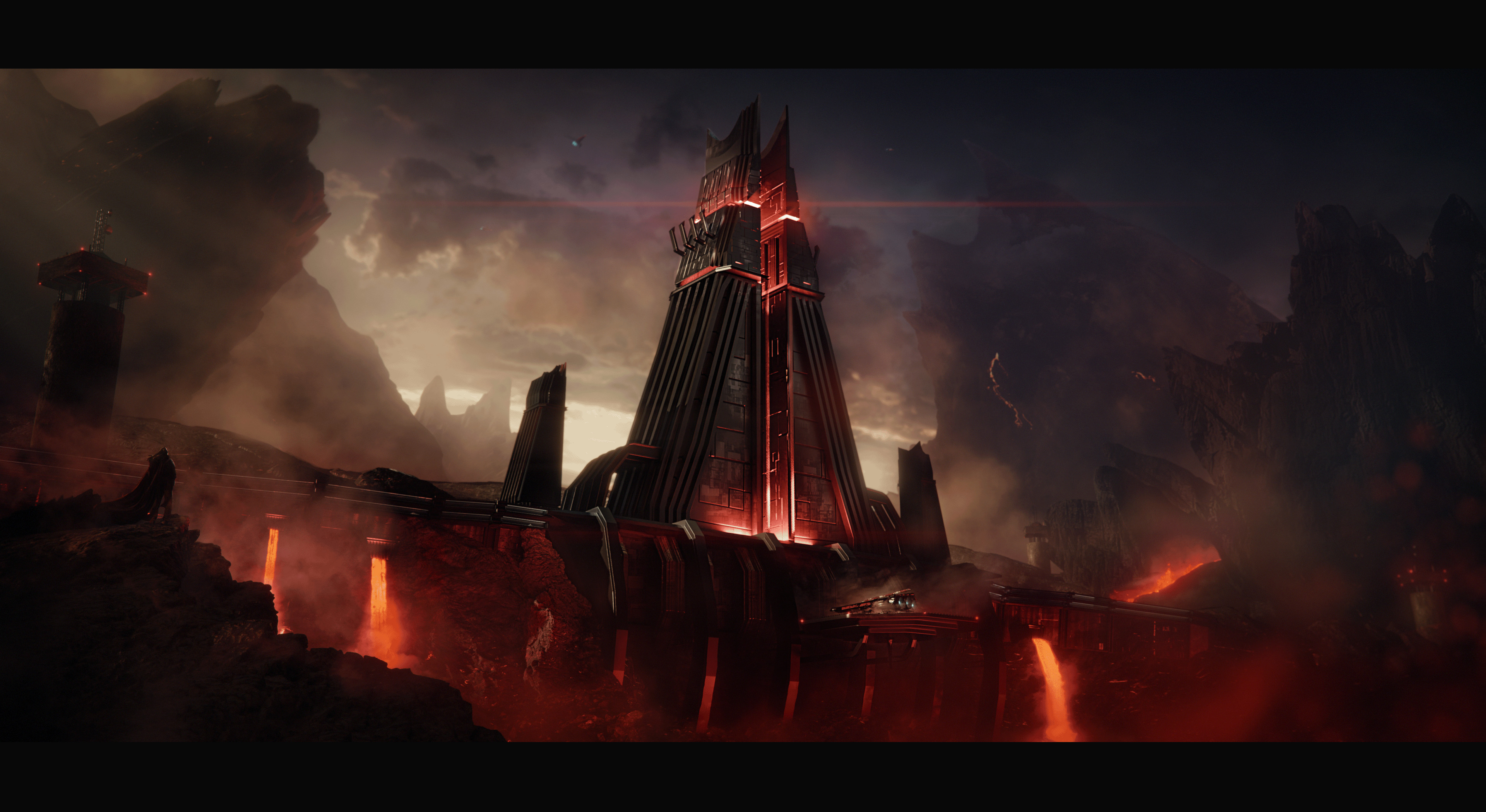 Science Fiction Science Lava Red Orange Smoke Fire Black Sky Star Wars Fantasy Art Spaceship 3840x2099