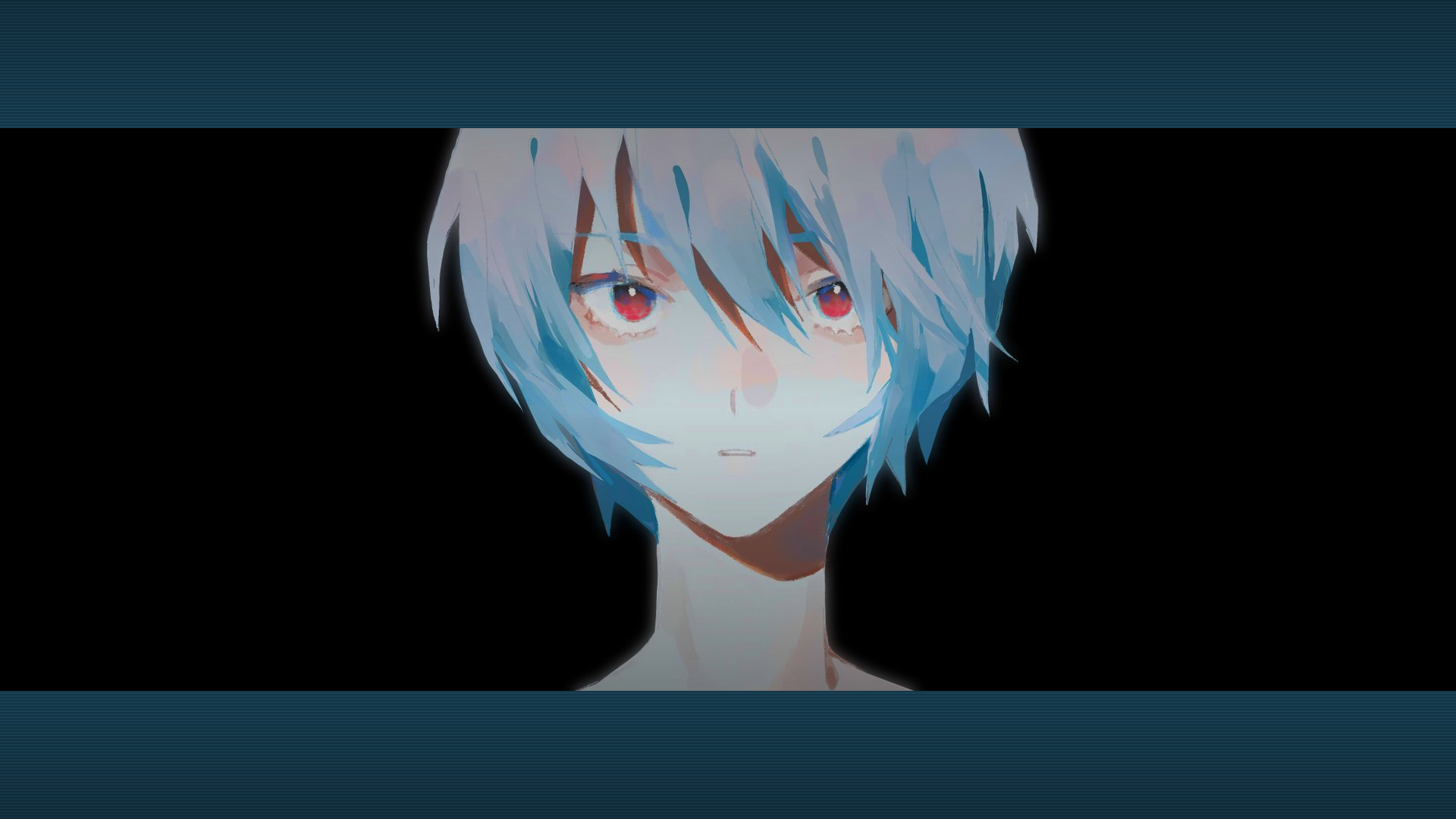 Ayanami Rei Red Eyes Blue Hair Short Hair Bangs Blunt Bangs Stare Pale Black Background Neon Genesis 1920x1080
