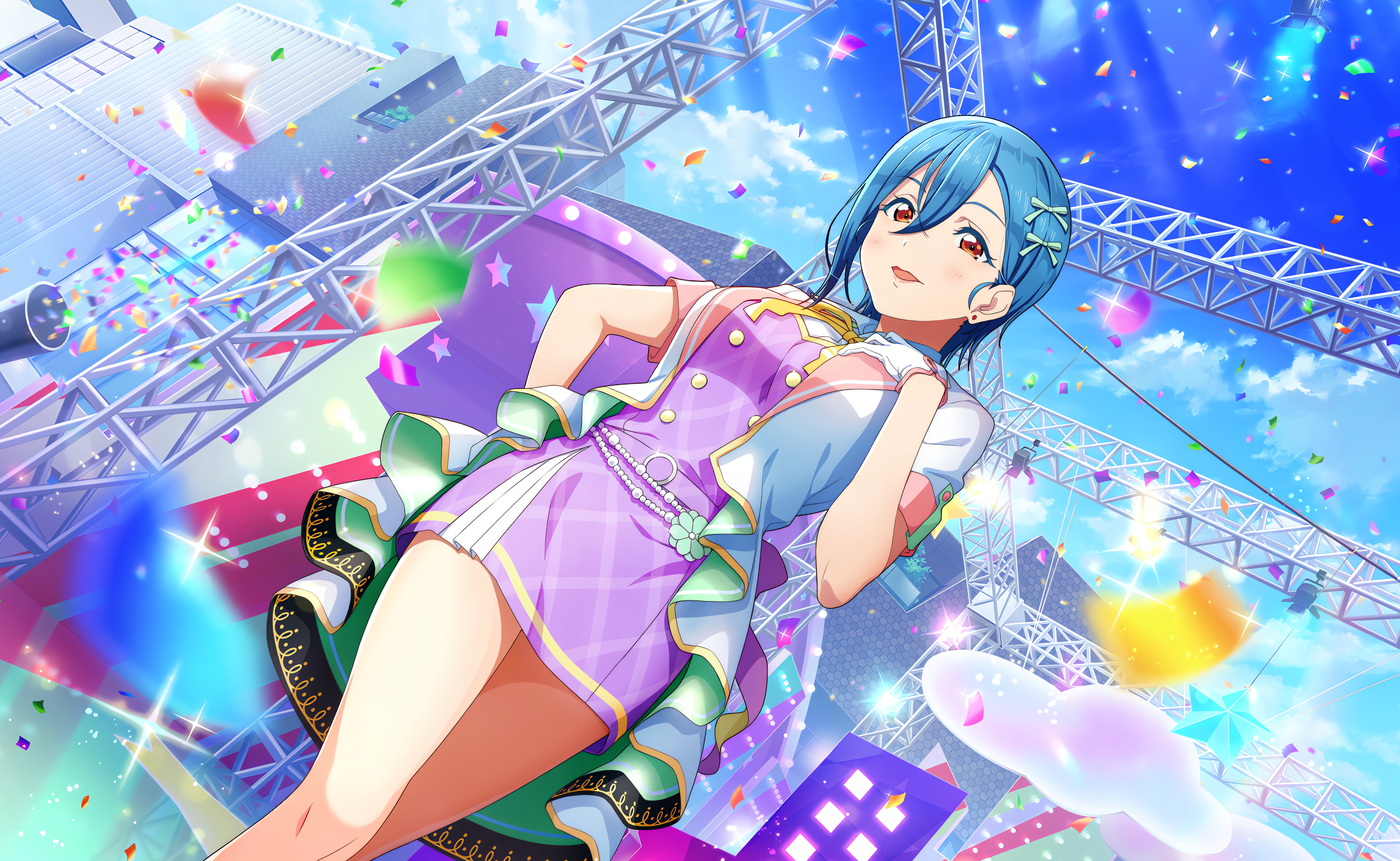 Love Live Super Star Love Live Anime Girls Anime Sky Clouds Confetti Stars Stages Gloves Dress Blush 4096x2520