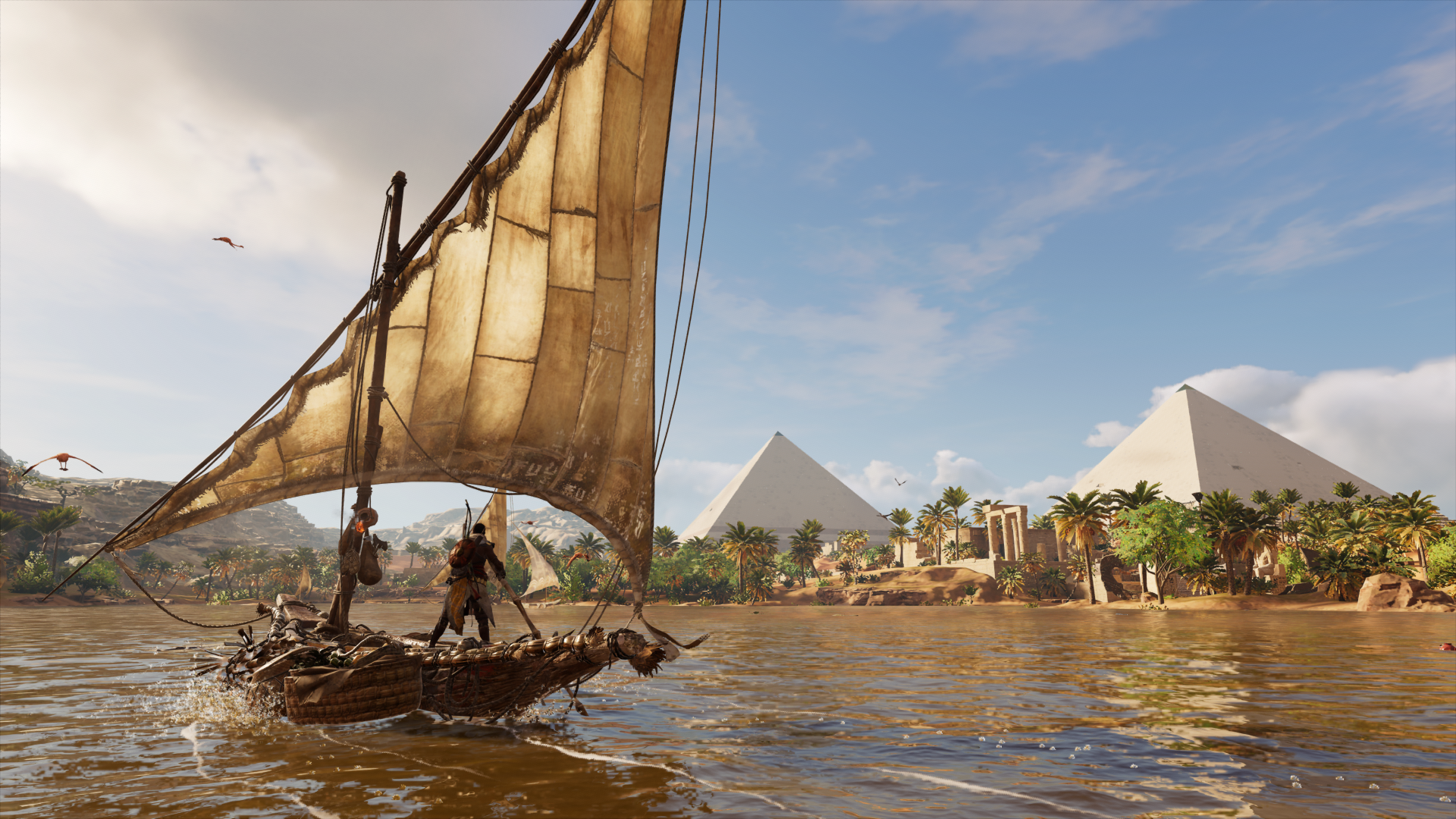 Assassin Creed Origins Egypt Desert Screen Shot PC Gaming Pyramids Of Giza Nile Boat Bayek Assassins 1920x1080