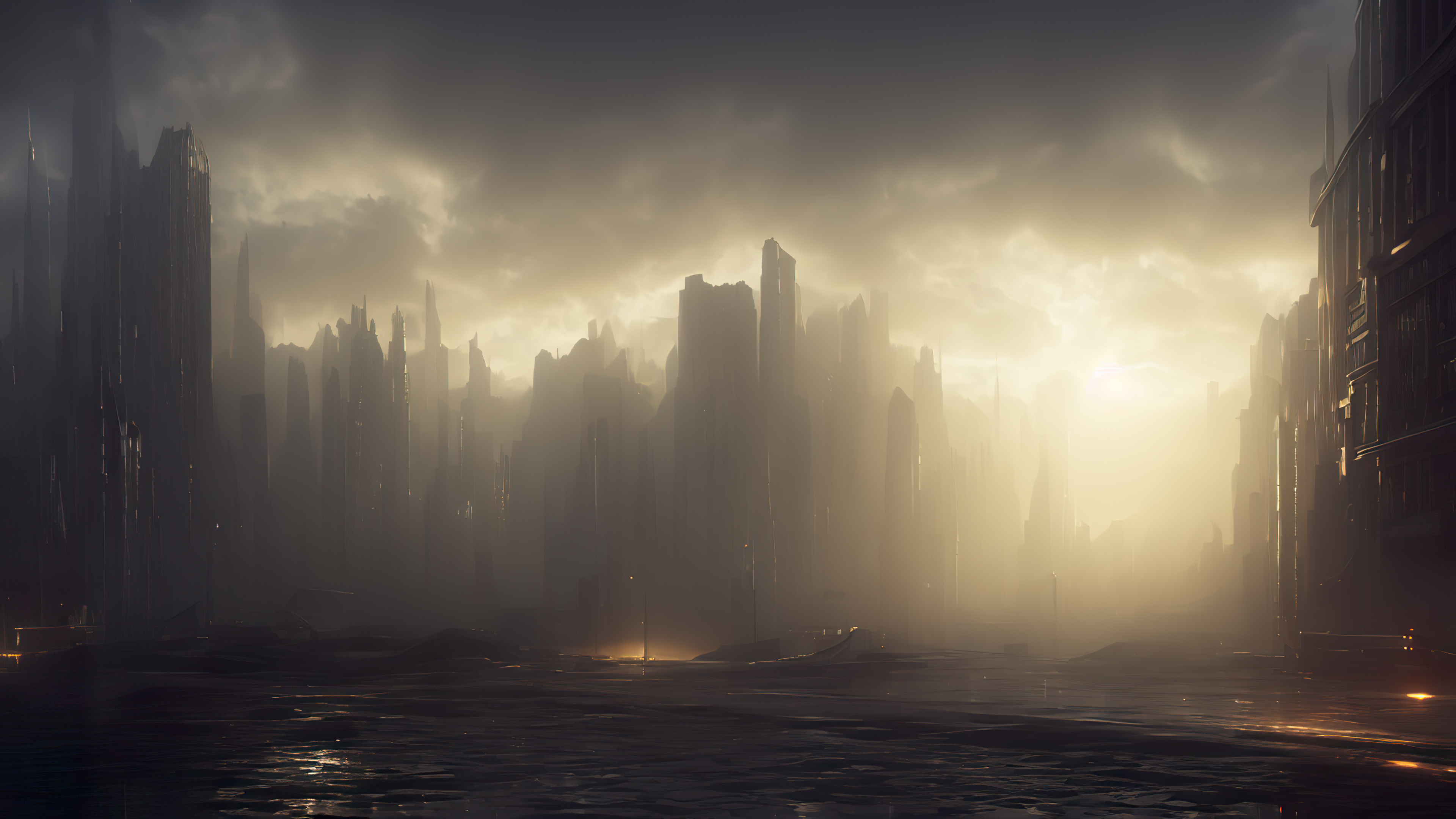 Ai Art Stable Diffusion Futuristic City Mist Clouds Video Games Video Game Art Water 3840x2160