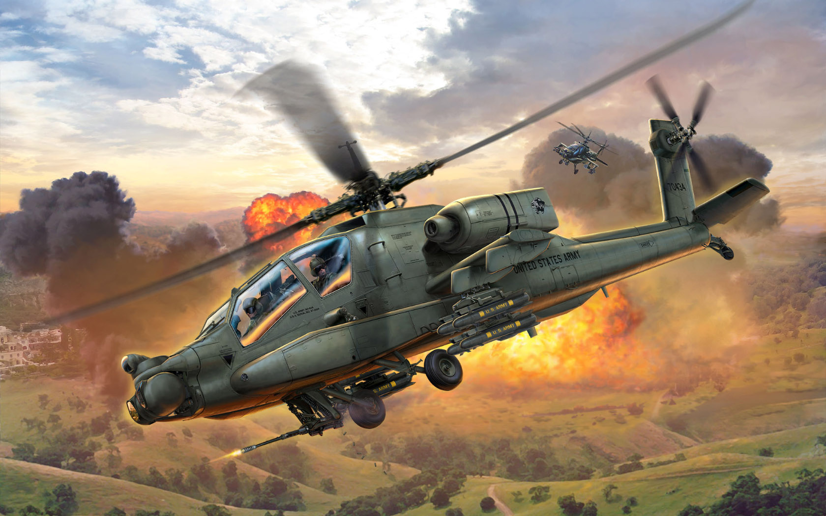 Aircraft Military Helicopters Clouds Sky Explosion Military Vehicle Landscape Flying Artwork Boeing  1680x1050