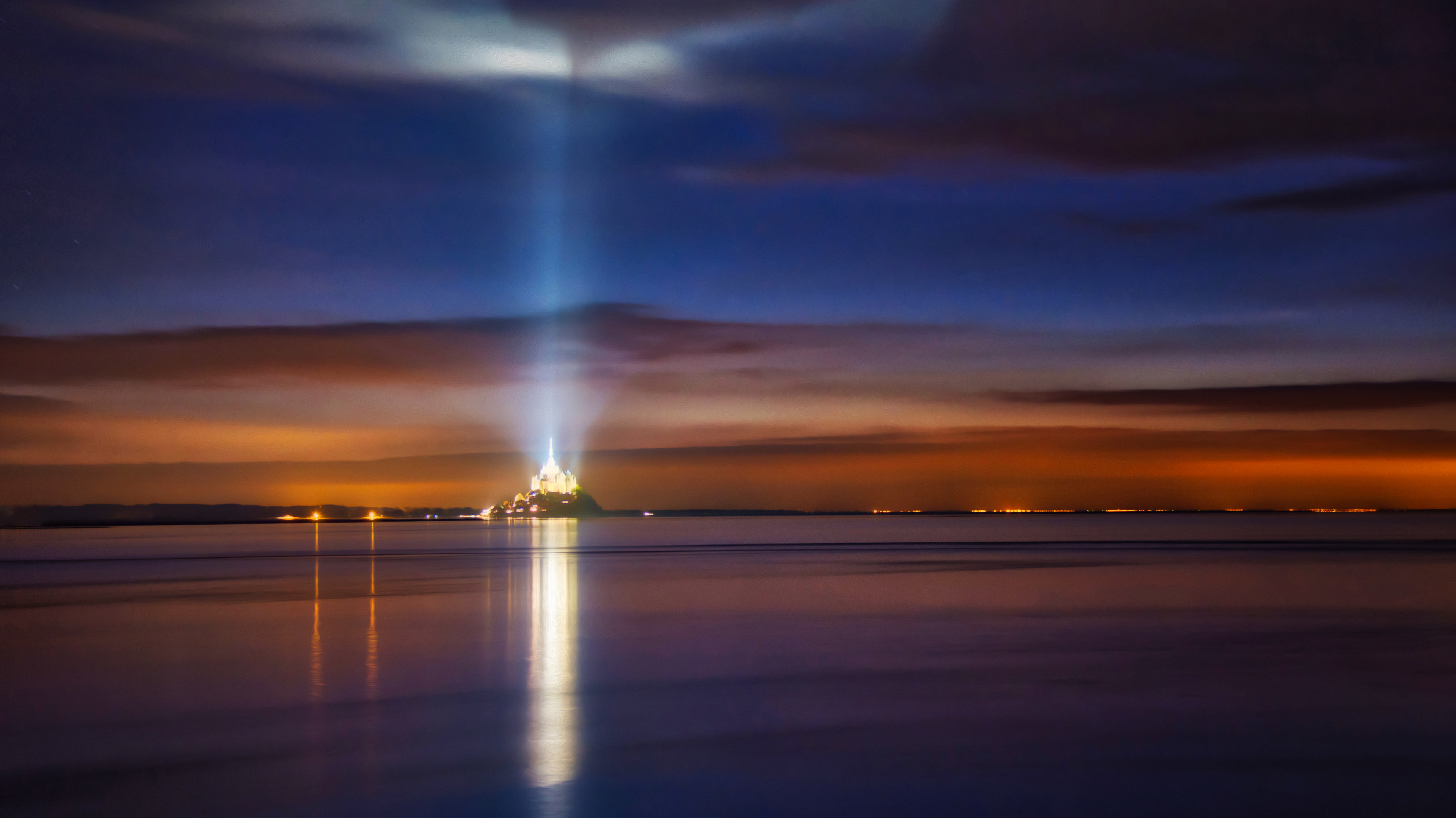 Trey Ratcliff Photography 4K France Water Sky Lights Mont Saint Michel Night 3840x2160