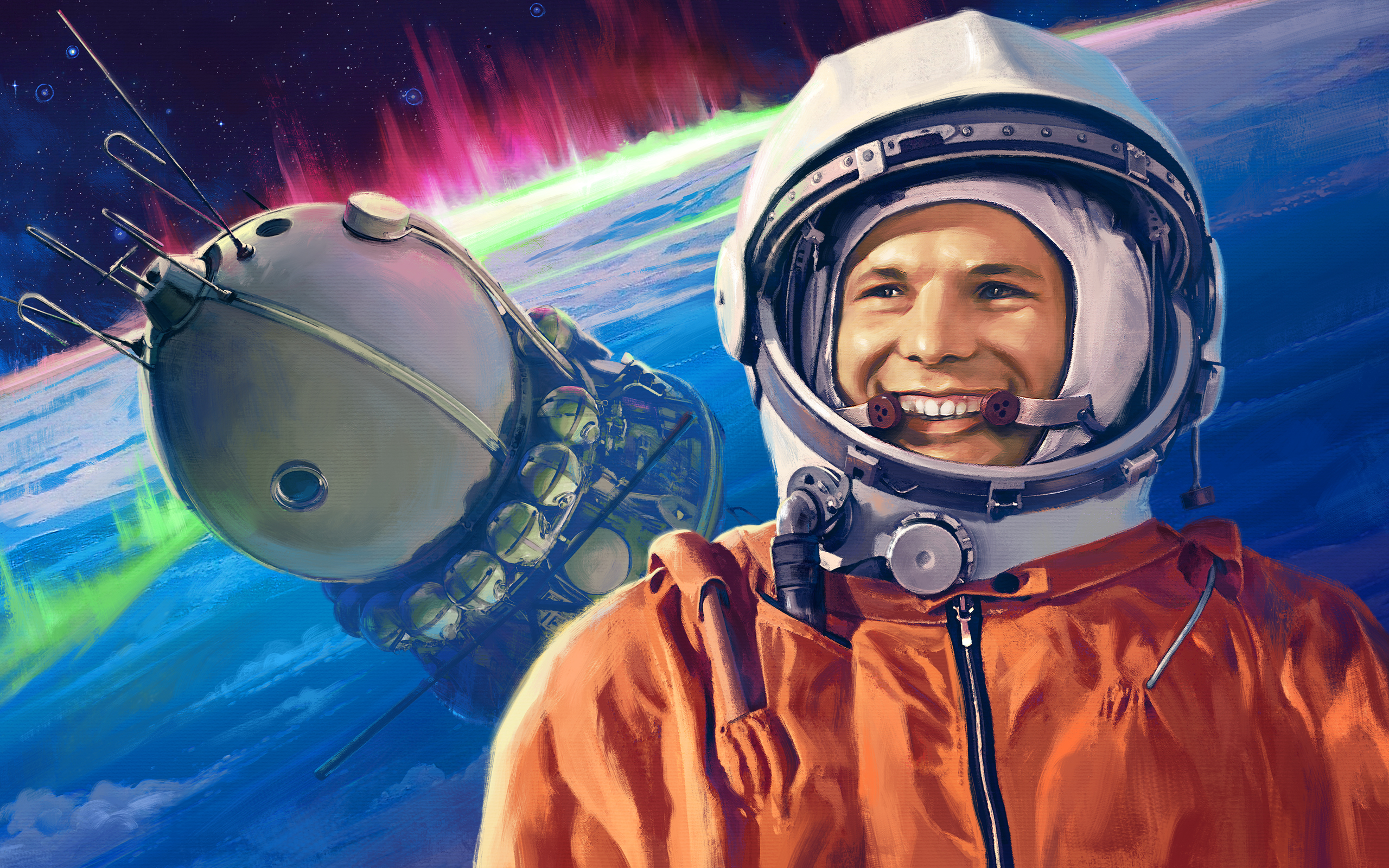 Yuri Gagarin USSR Space Digital Art Vostok Men 2560x1600