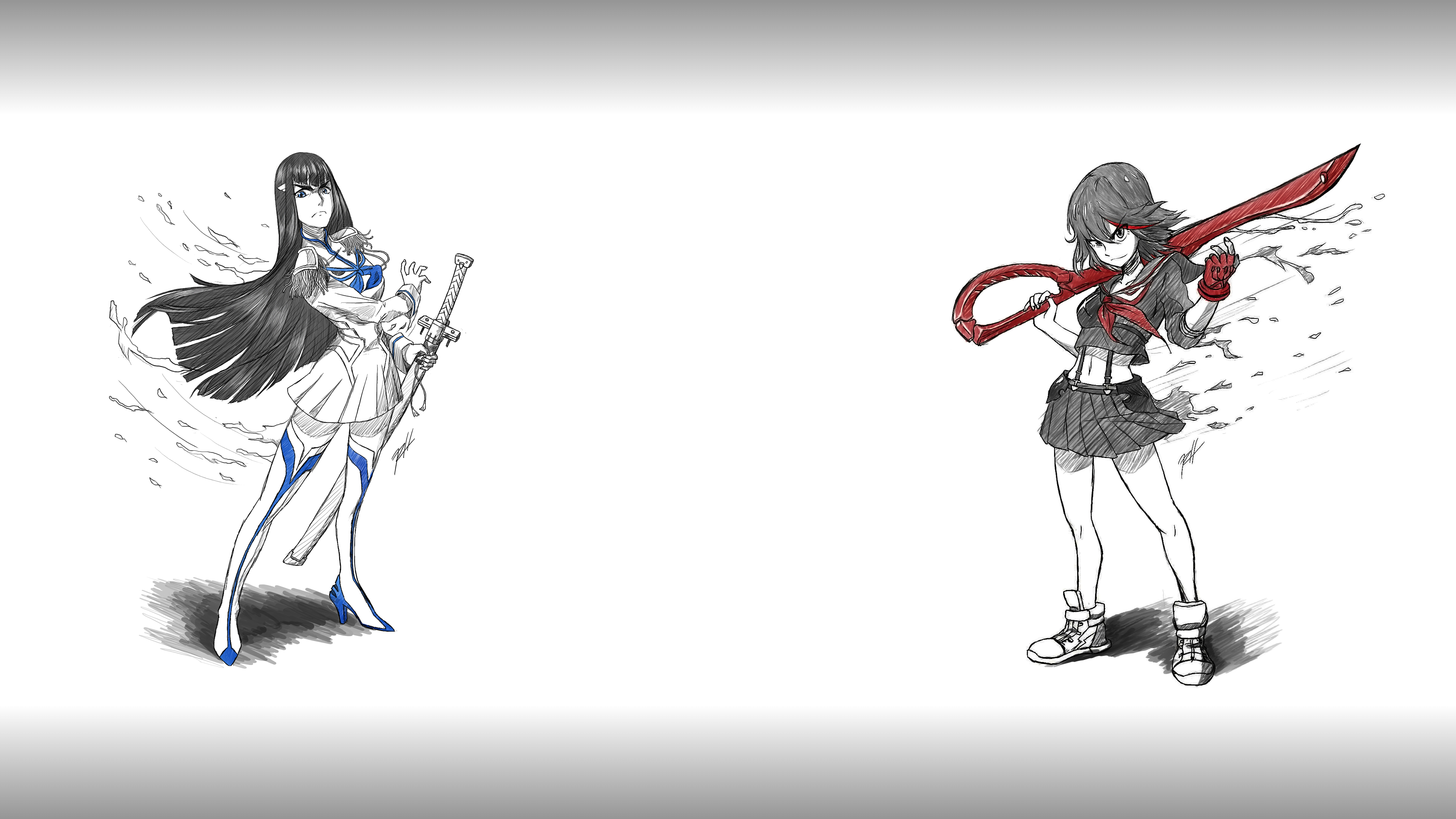 Anime Anime Girls Kill La Kill Matoi Ryuuko Kiryuin Satsuki Black Hair Dark Hair Simple Background G 3840x2160