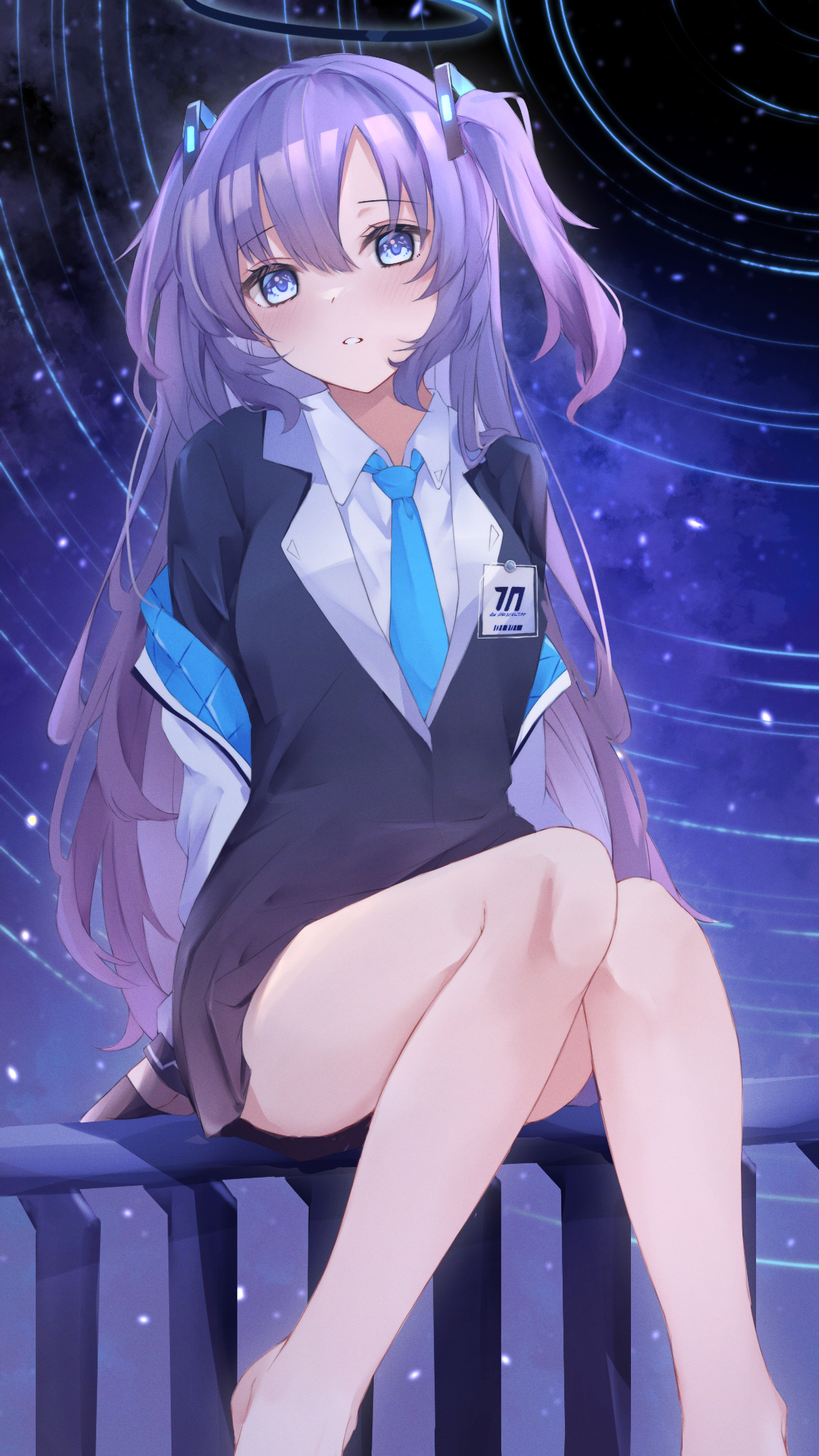 Anime Anime Girls Blue Archive Hayase Yuuka Long Hair Twintails Purple Hair Solo Artwork Digital Art 1080x1920