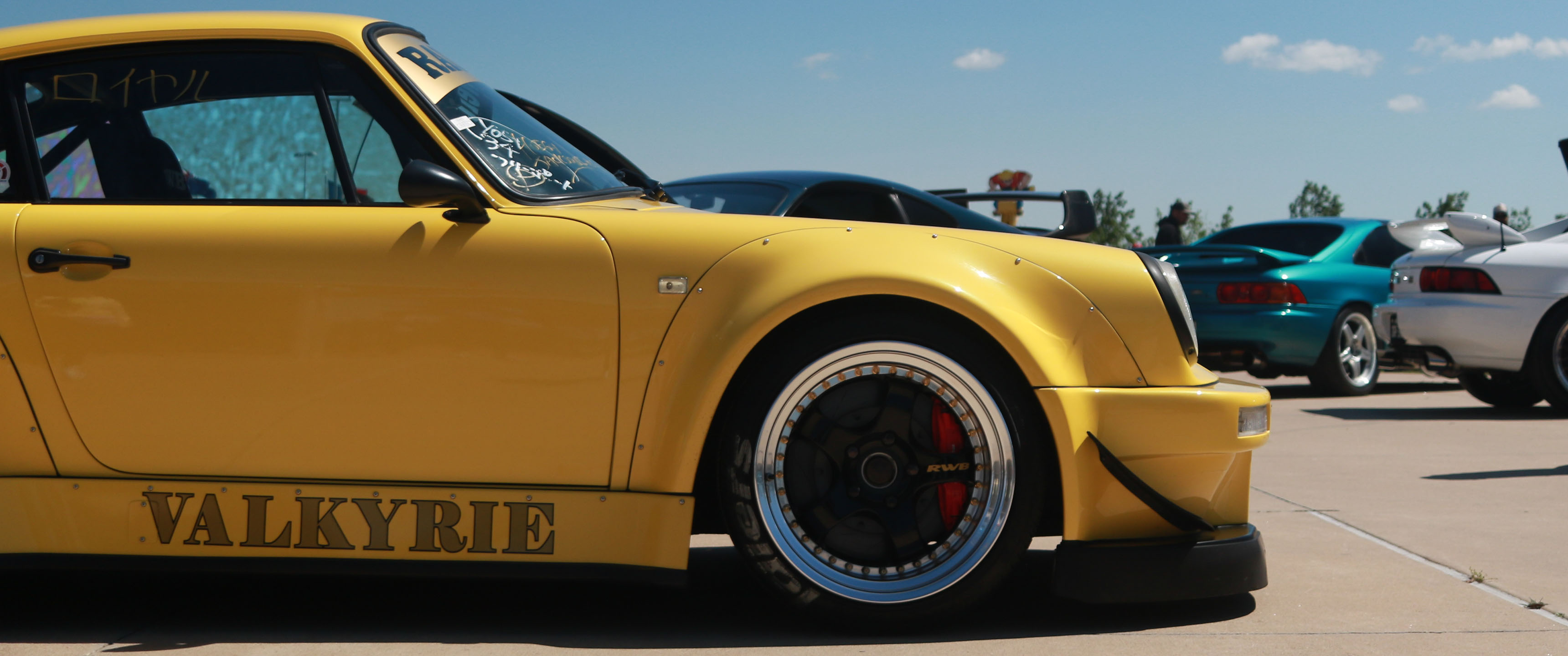 Car Classic Car Supercars Porsche 911 RWB Side View Yellow Cars Clouds 3440x1440