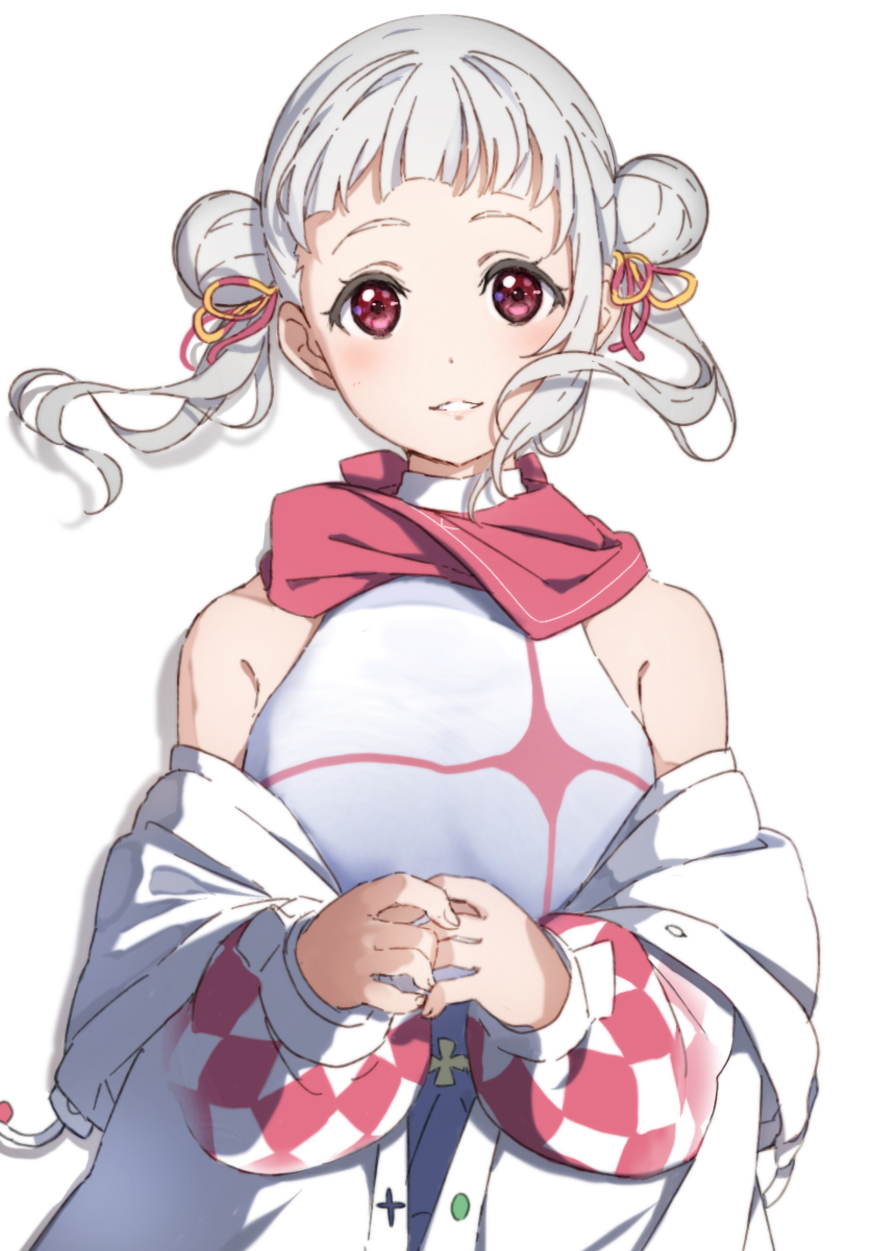 Anime Girls Anime Red Eyes Gray Hair Blush White Background 1796x2574