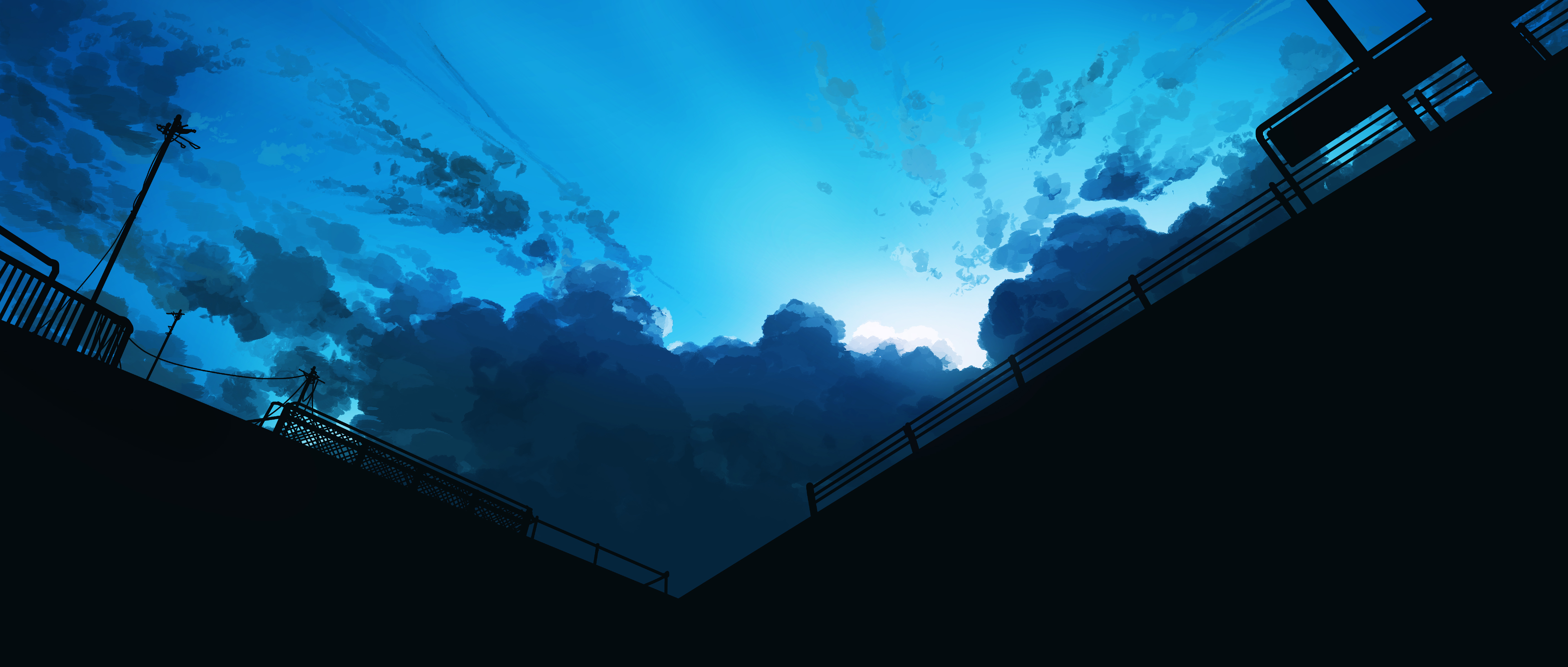 Anime Anime Sky Artwork Horizon Clouds Sky Silhouette Gracile Rooftops 5640x2400