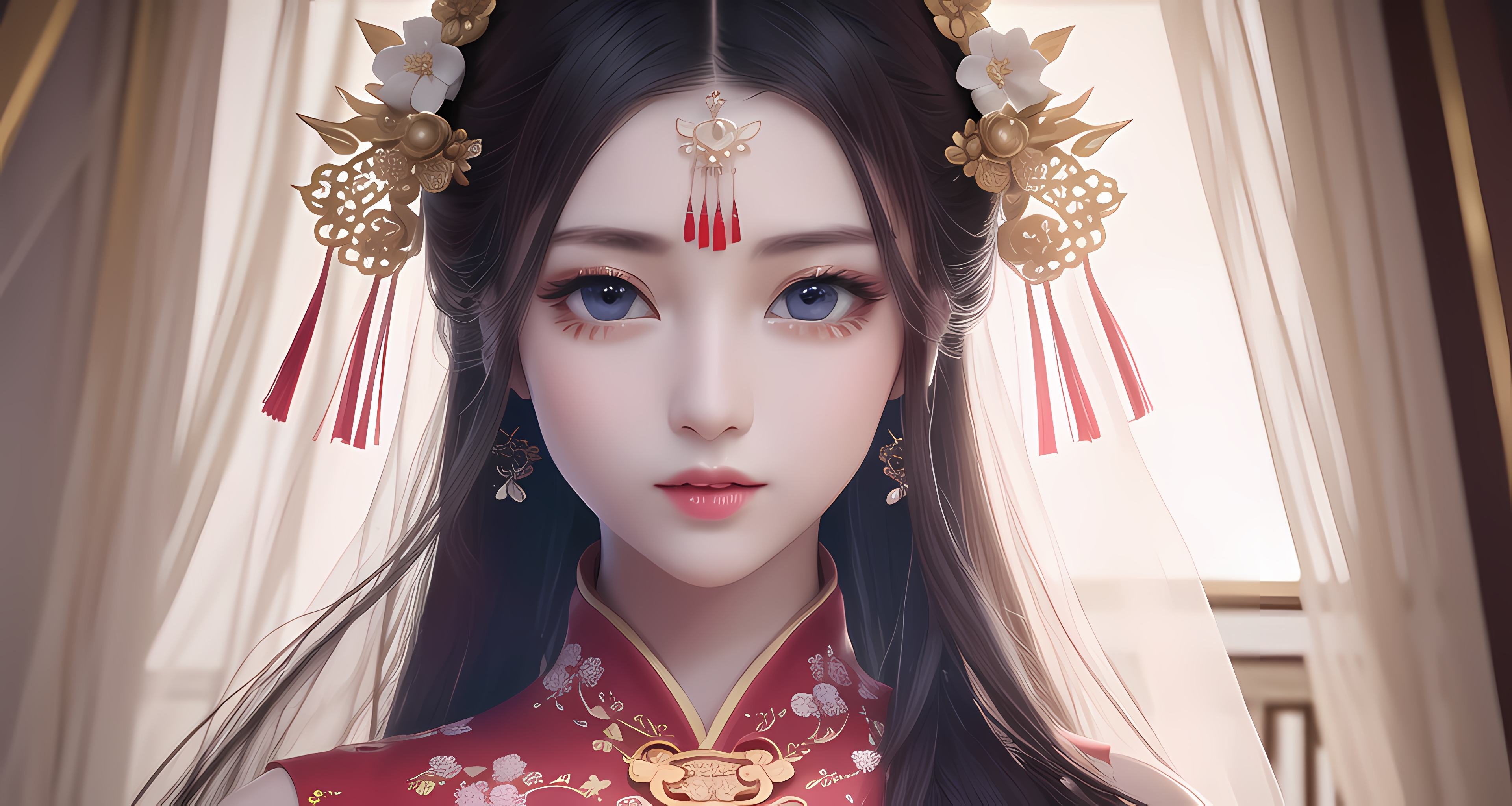 Ai Art Earring Chi Pao Model From Xiaolxl 2 5D Women Asian Flower In Hair 3840x2048