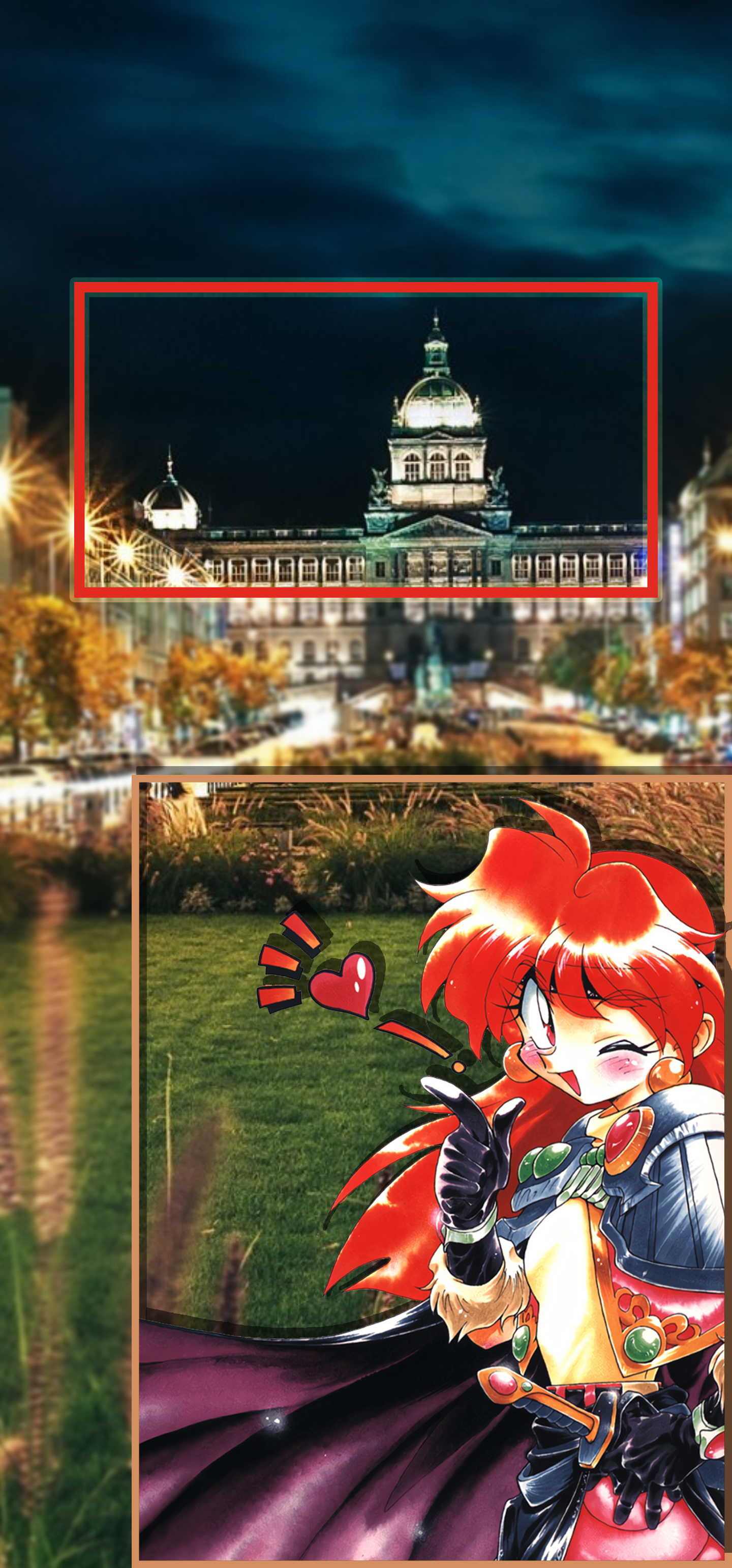 Picture In Picture Anime Girls City Night Slayers Lina Inverse Vertical Wink One Eye Closed Heart 1440x3080