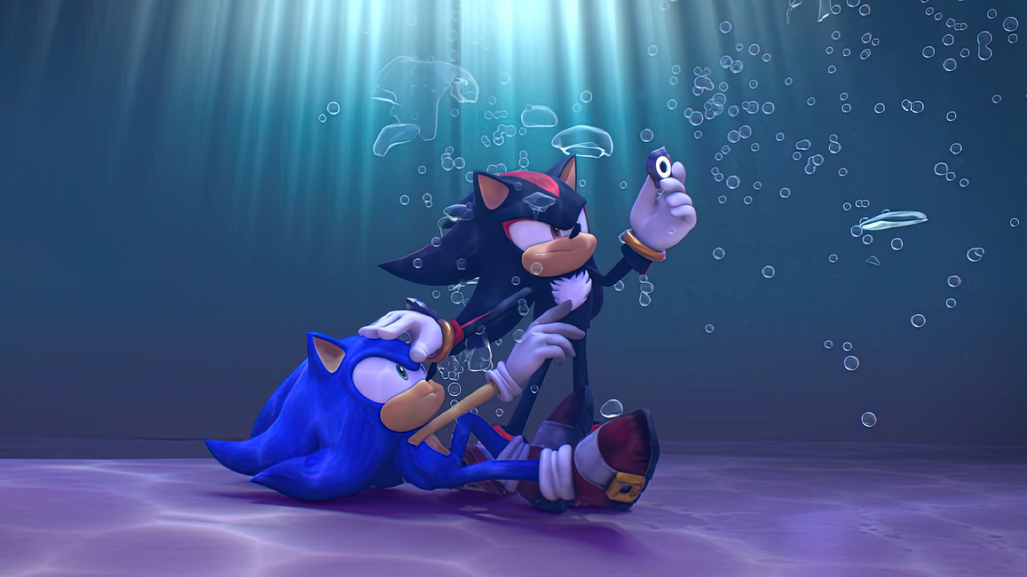 Underwater Sonic Sonic The Hedgehog Shadow The Hedgehog Sega Sonic Prime Bubbles Fighting 2060x1158