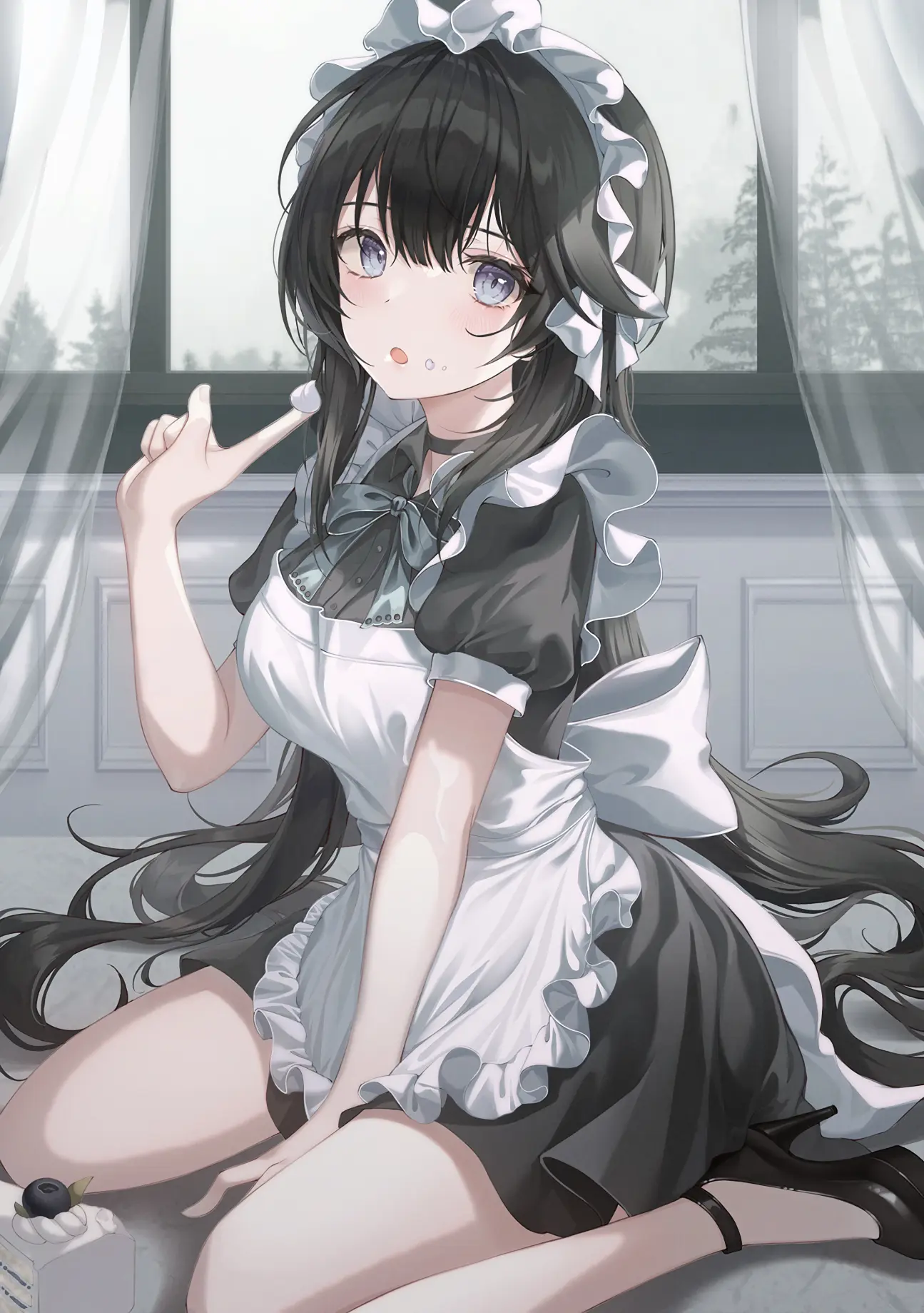 Anime Girls Maid Maid Outfit Cake Sweets Blue Eyes 1295x1839