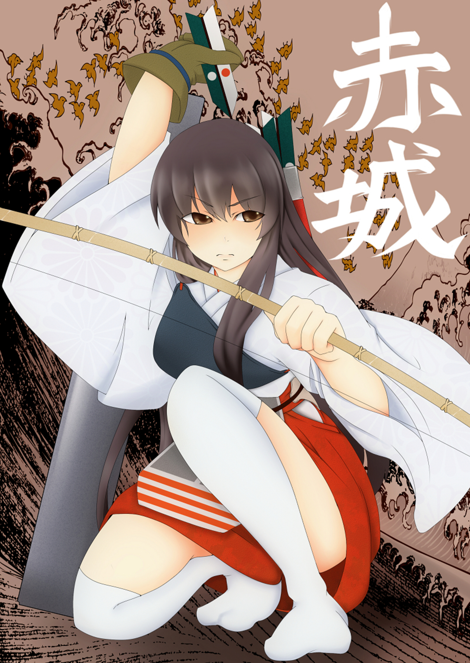 Anime Anime Girls Kantai Collection Akagi KanColle Long Hair Brunette Japanese Clothes Solo Artwork  1600x2258