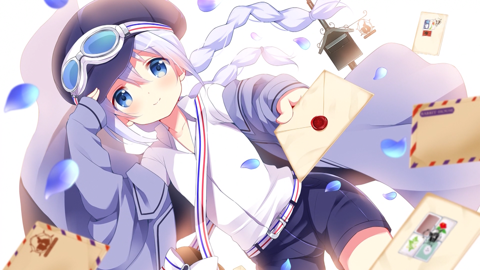 Anime Anime Girls Gochuumon Wa Usagi Desu Ka Hat Goggles Letter Petals Braids Braided Hair Long Hair 1602x901