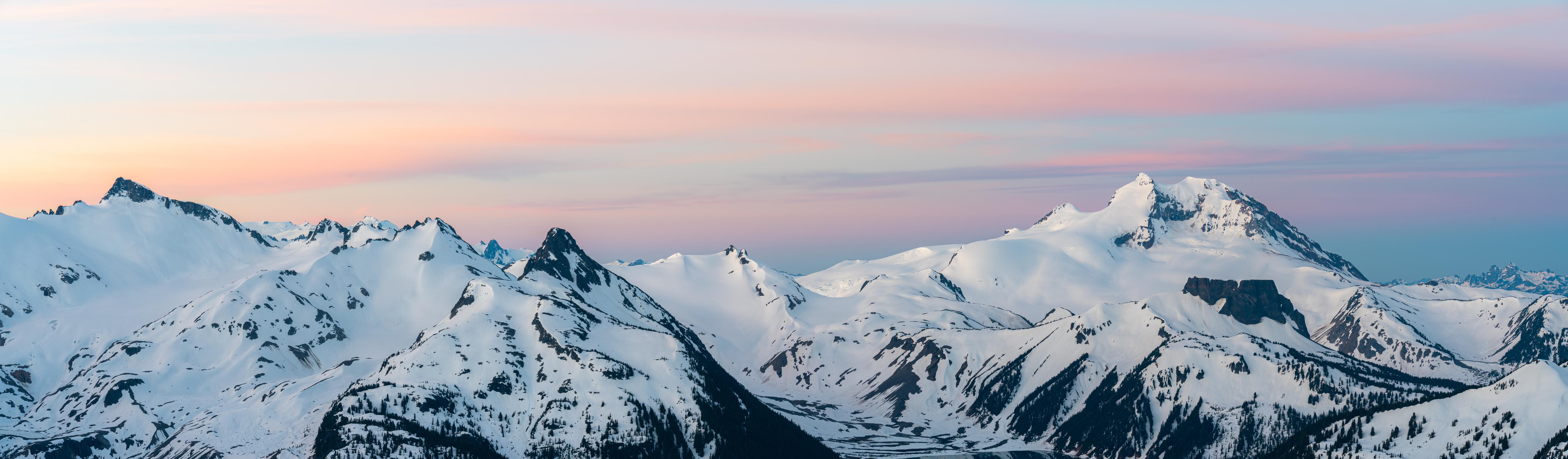 Canada Mountain Chain Mountain Pass Sunset Landscape Snow Nature Mountains 6828x2000