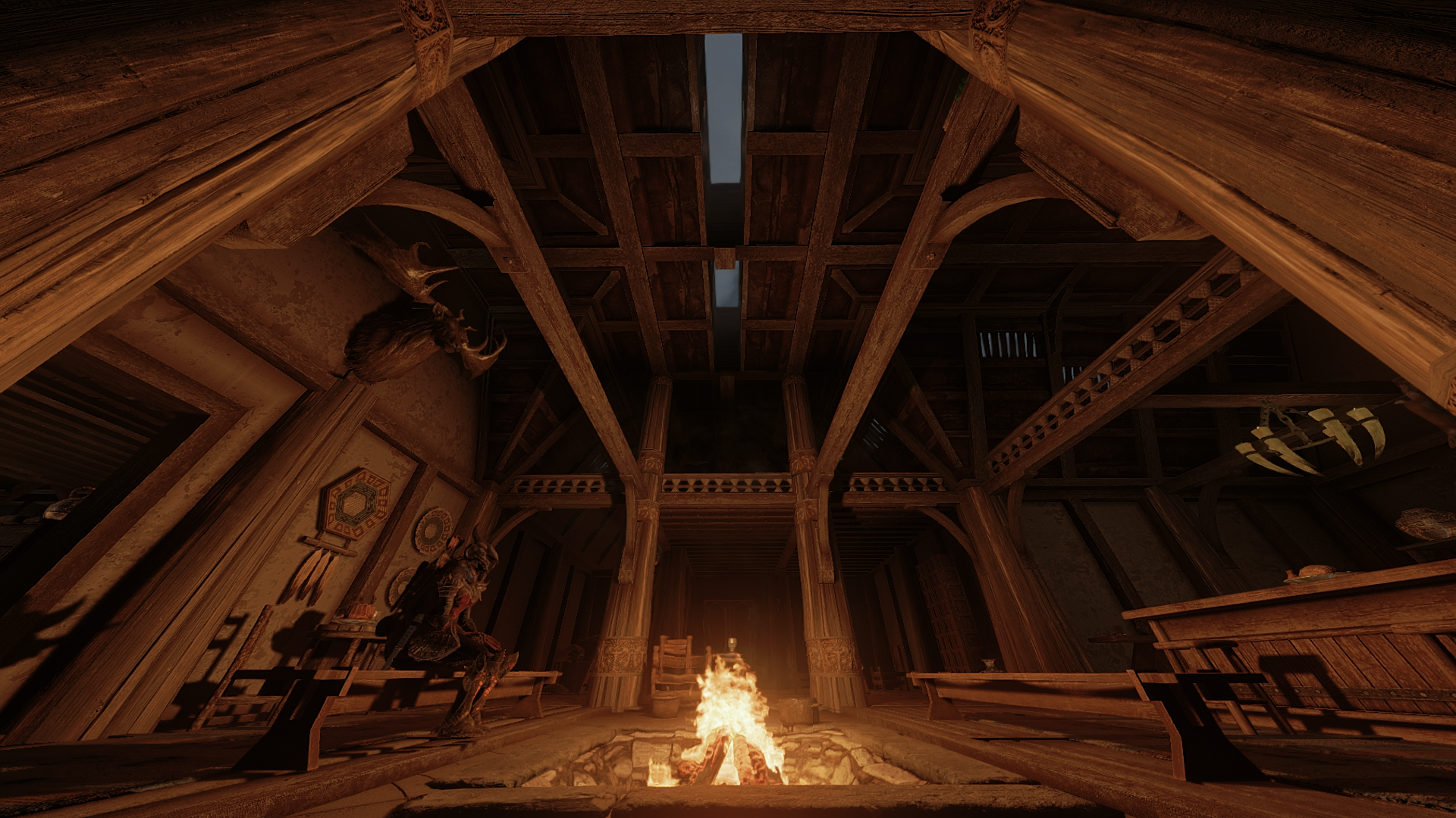 The Elder Scrolls V Skyrim Video Games Fire Bonfire Wood Fictional Chair Dragonborn Interior Video G 1920x1080