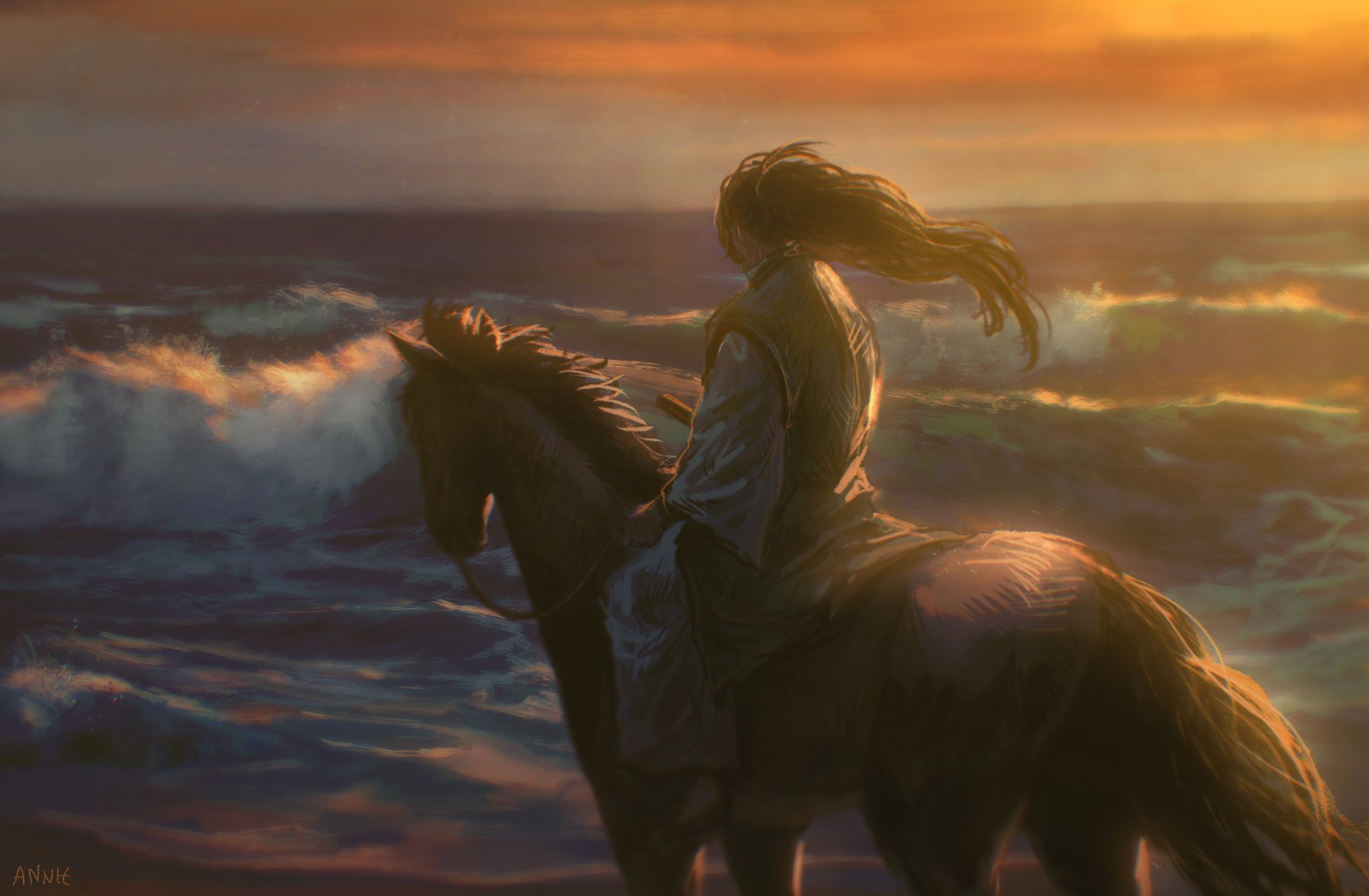 Fantasy Art Digital Art Artwork Vagabond Anime Horse Water Sea 2048x1341