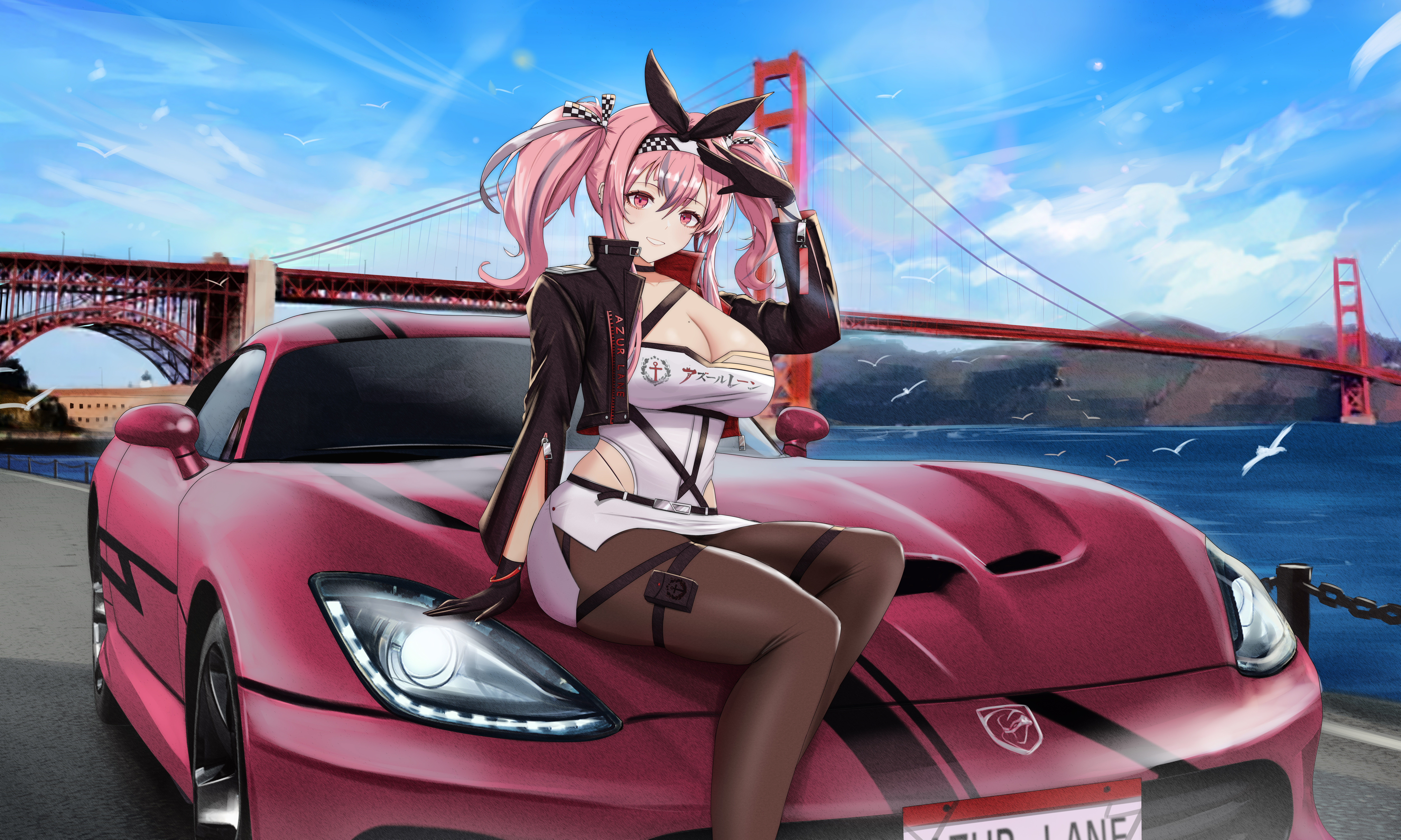 Anime Anime Girls Pink Hair Car Salute 10000x6000