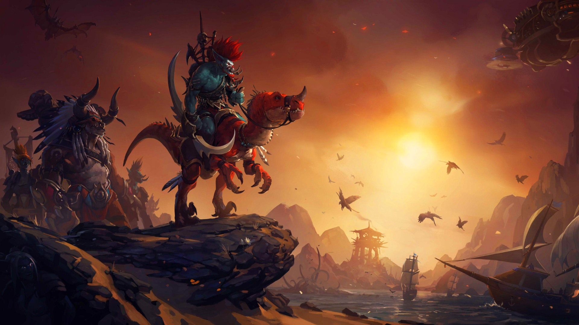 Warcraft Troll Creature Horde Raptor Cliff Video Games Sunset Glow Video Game Characters Sky Sunset  1920x1080