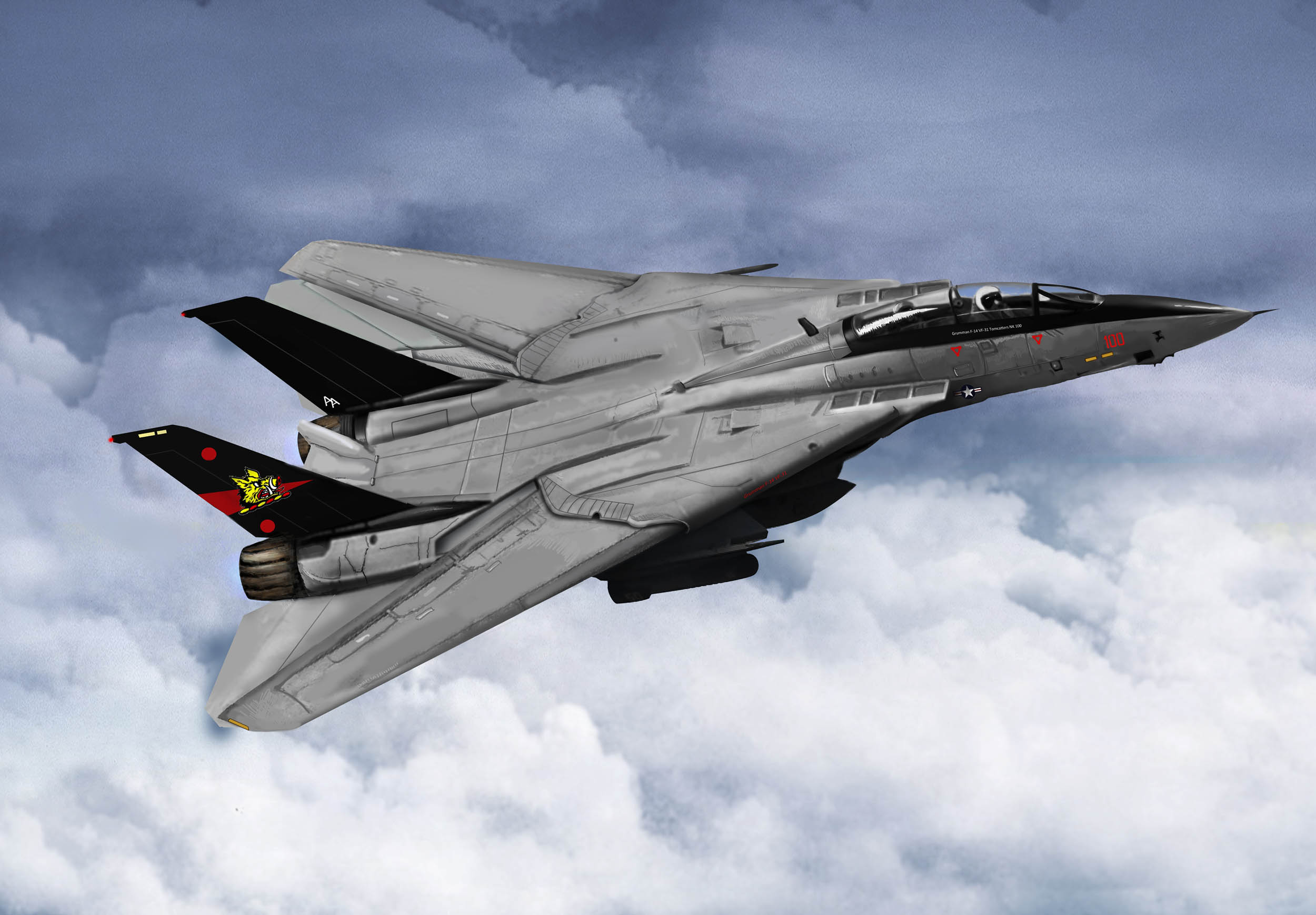 Aircraft Flying Sky Army Military F 14 Tomcat Artwork Military Vehicle Clouds Pilot 2500x1739