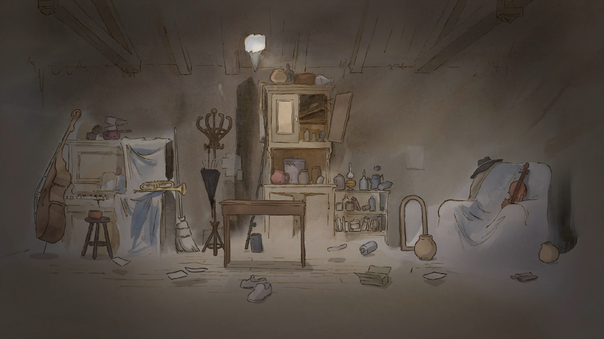 Ernest Celestine Watercolor Style Messy Musical Instrument 1920x1080