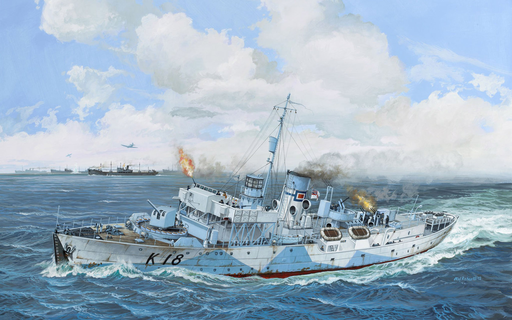 Warship War Sea Army Military Military Vehicle Water Waves Clouds Sky Smoke Artwork 1680x1050