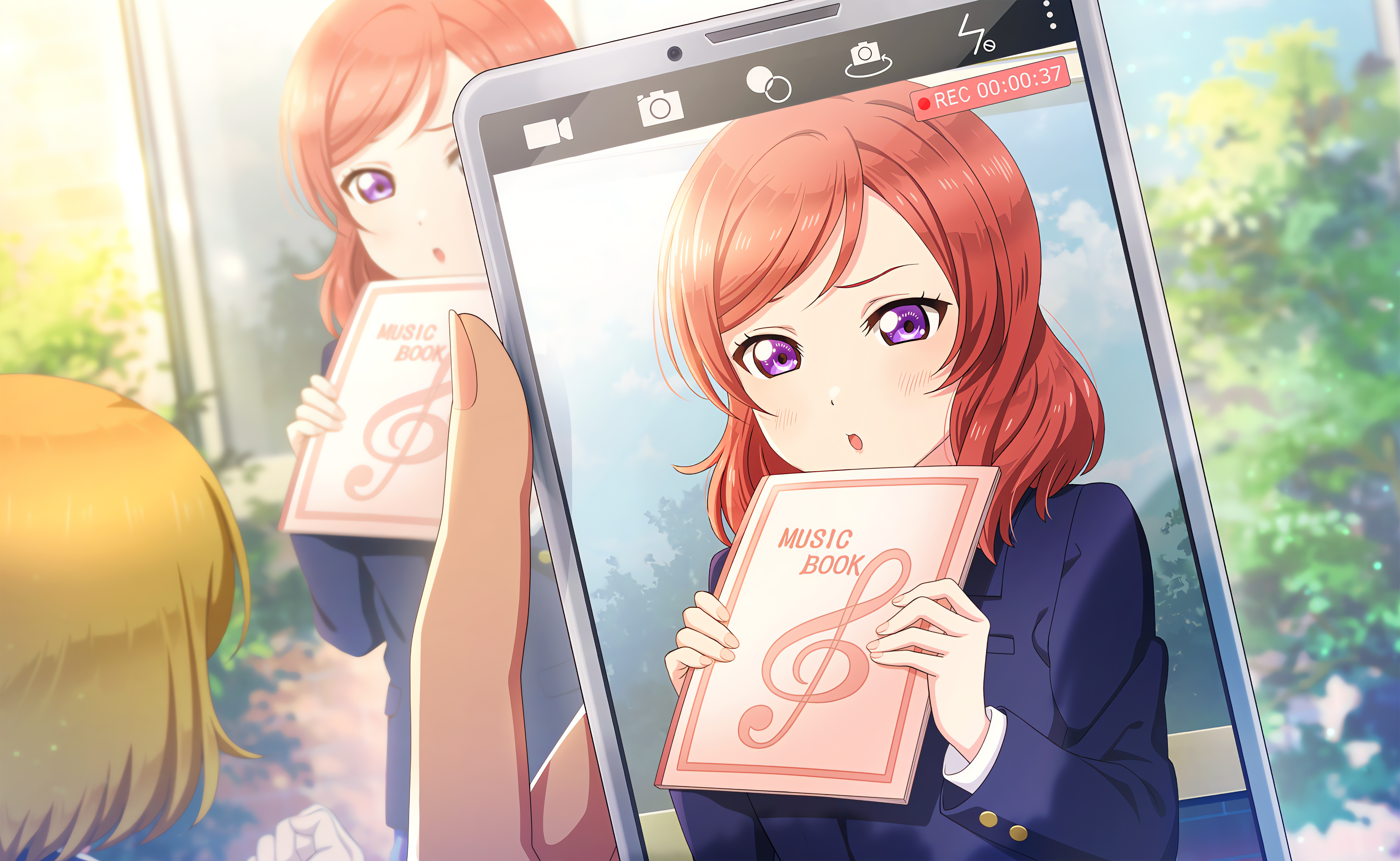 Nishikino Maki Love Live Anime Anime Girls Phone Treble Clef Books Redhead Schoolgirl School Uniform 4096x2520