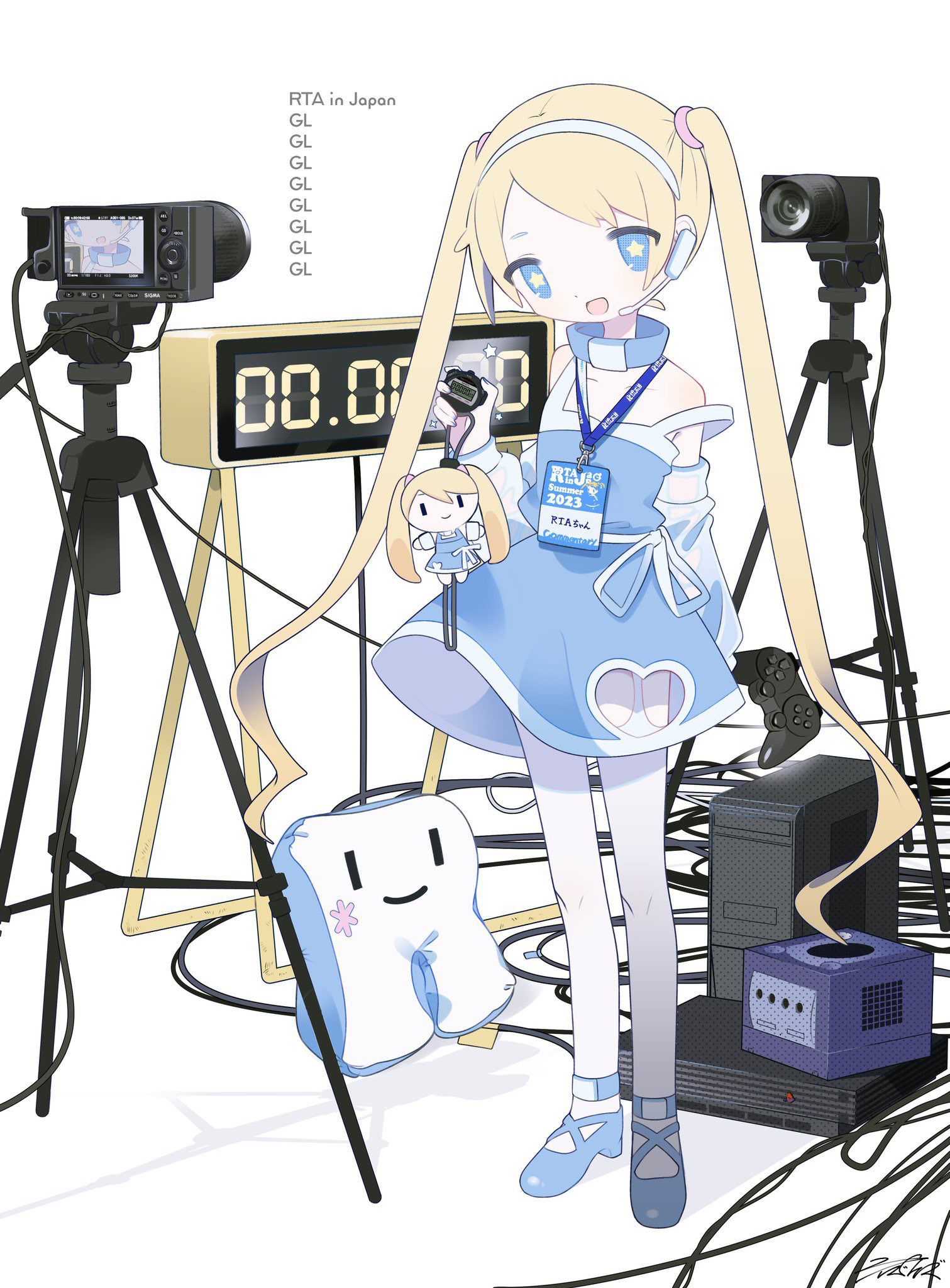 Anime Girls Women Portrait Display Standing Blonde Blue Eyes Open Mouth GameCube Looking At Viewer T 1511x2048